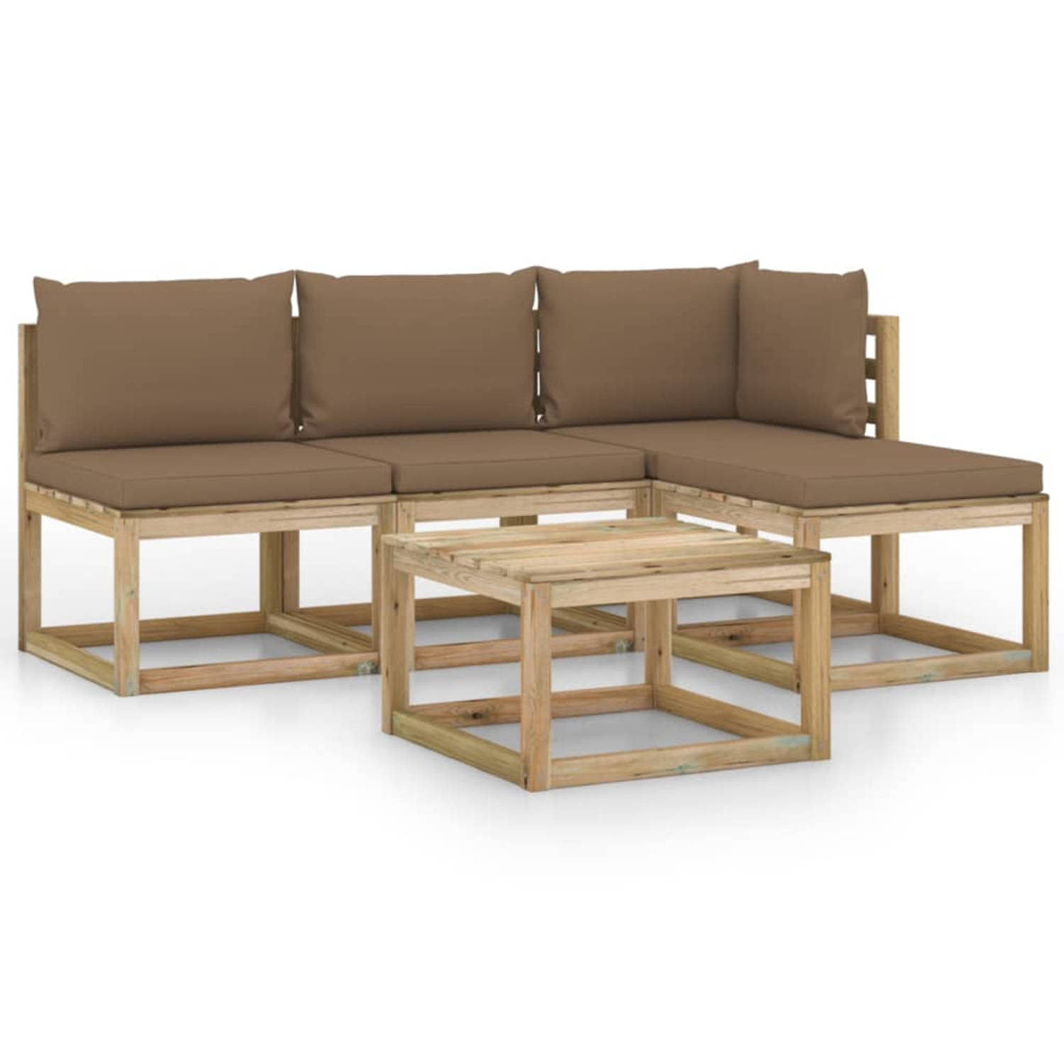 The Living Store Tuinset - Houten - Grenenhout - Taupe - 64x64x70 cm - Inclusief kussens