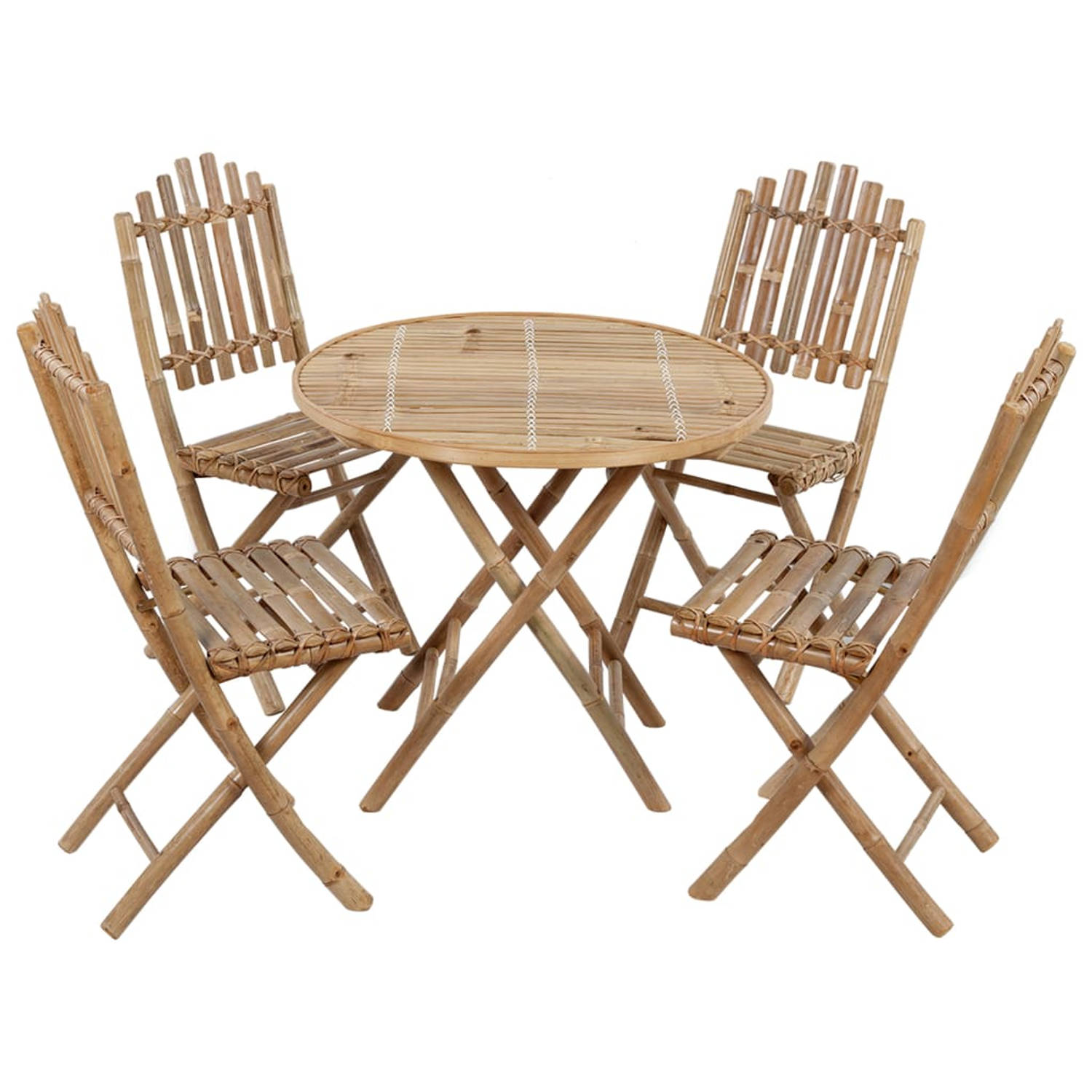 The Living Store Bamboe Tuinset - Eethoek - 80x70cm tafel - 50x42x92cm stoel - Waterbestendig kussen - Rood