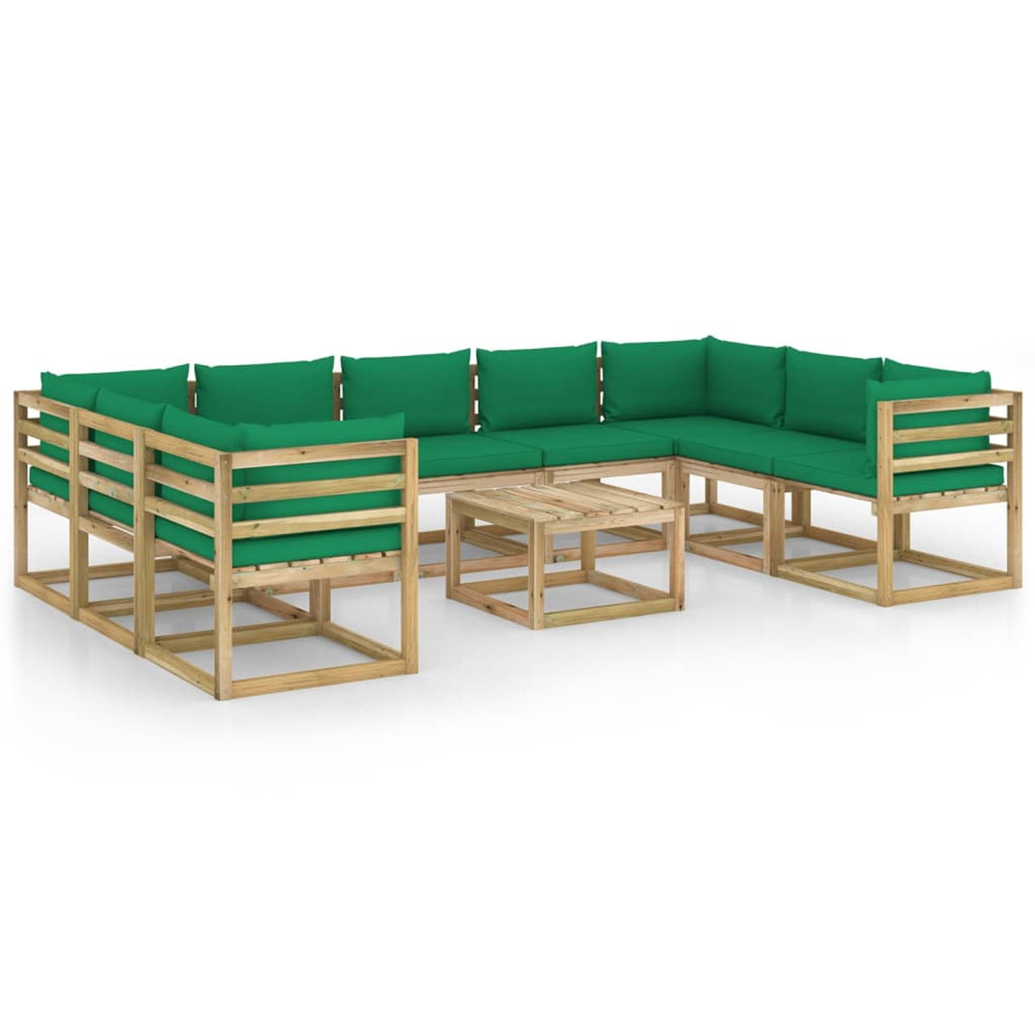 The Living Store 10-delige Loungeset met kussens geïmpregneerd grenenhout - Tuinset