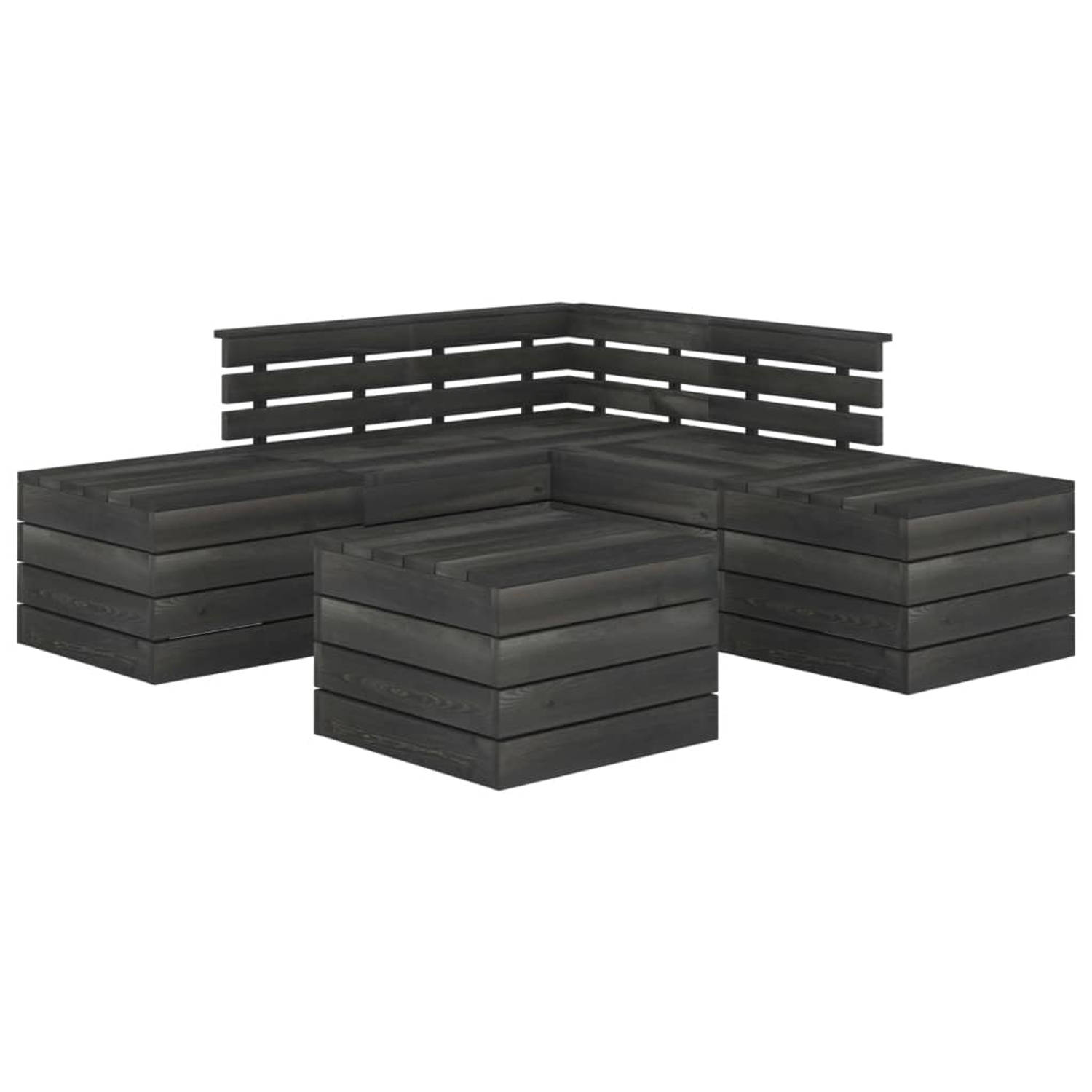 The Living Store Loungeset Pallet - Grenenhout - Donkergrijs - 60 x 65 x 71.5 cm - Modulair design