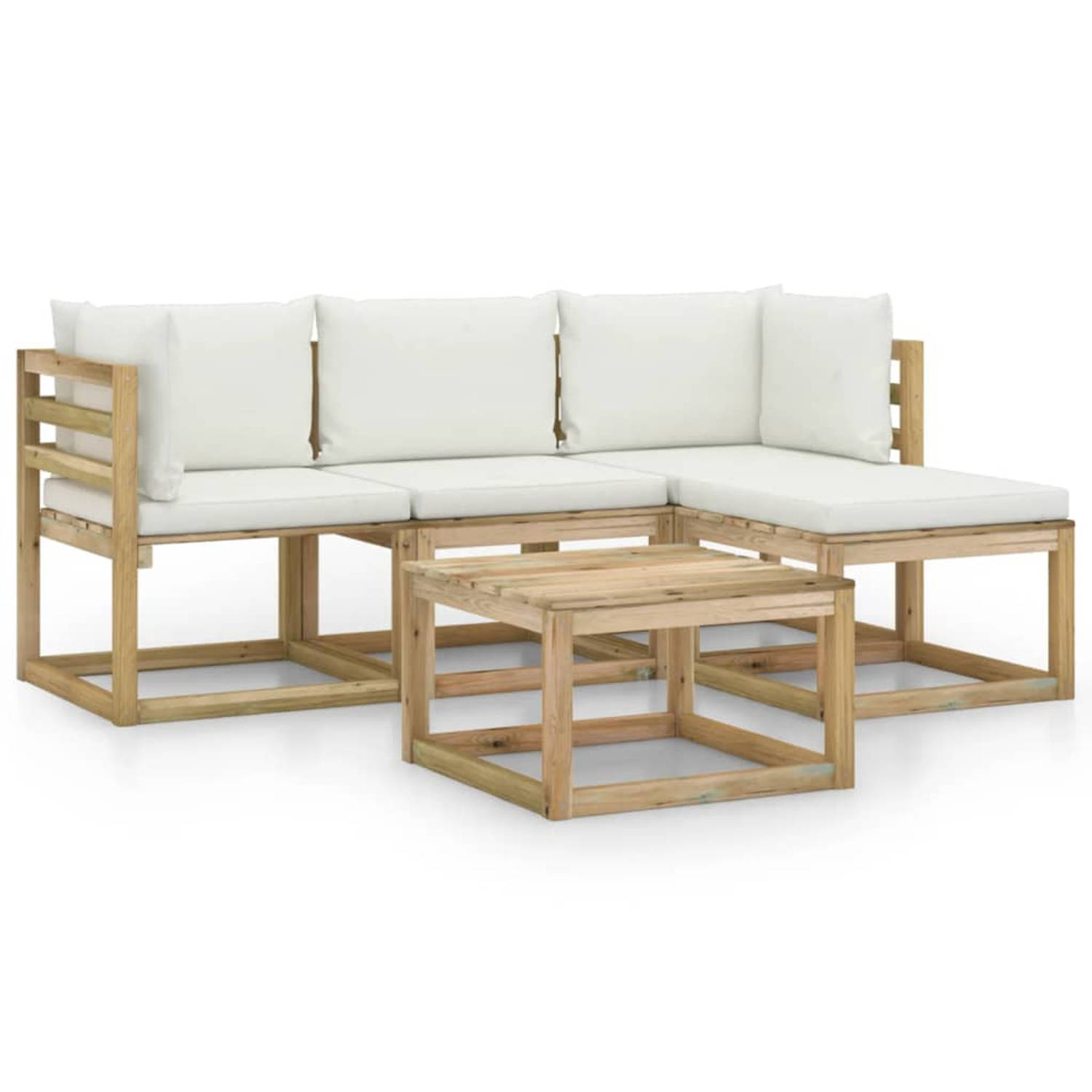 The Living Store Loungeset - Pallet - 60 x 60 cm - Grenenhout - Crème kussen