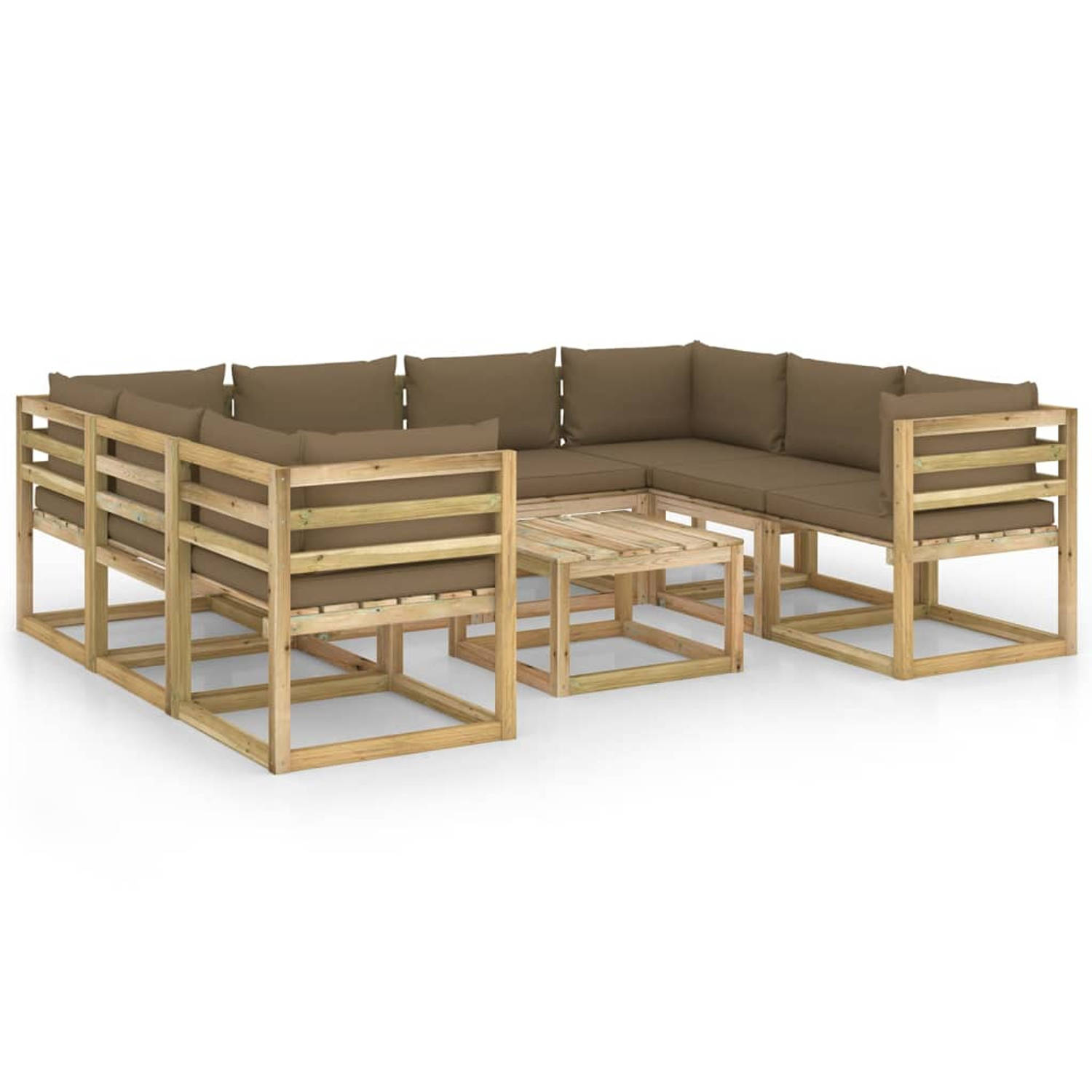 The Living Store Loungeset Pallet - 64x64x70 cm - Grenenhout - Taupe kussens