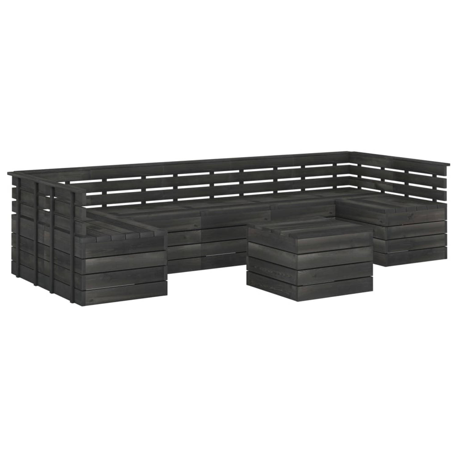 The Living Store Pallet Loungeset - Hout - Donkergrijs - Grenenhout - 60x65x71.5 cm - Modulair