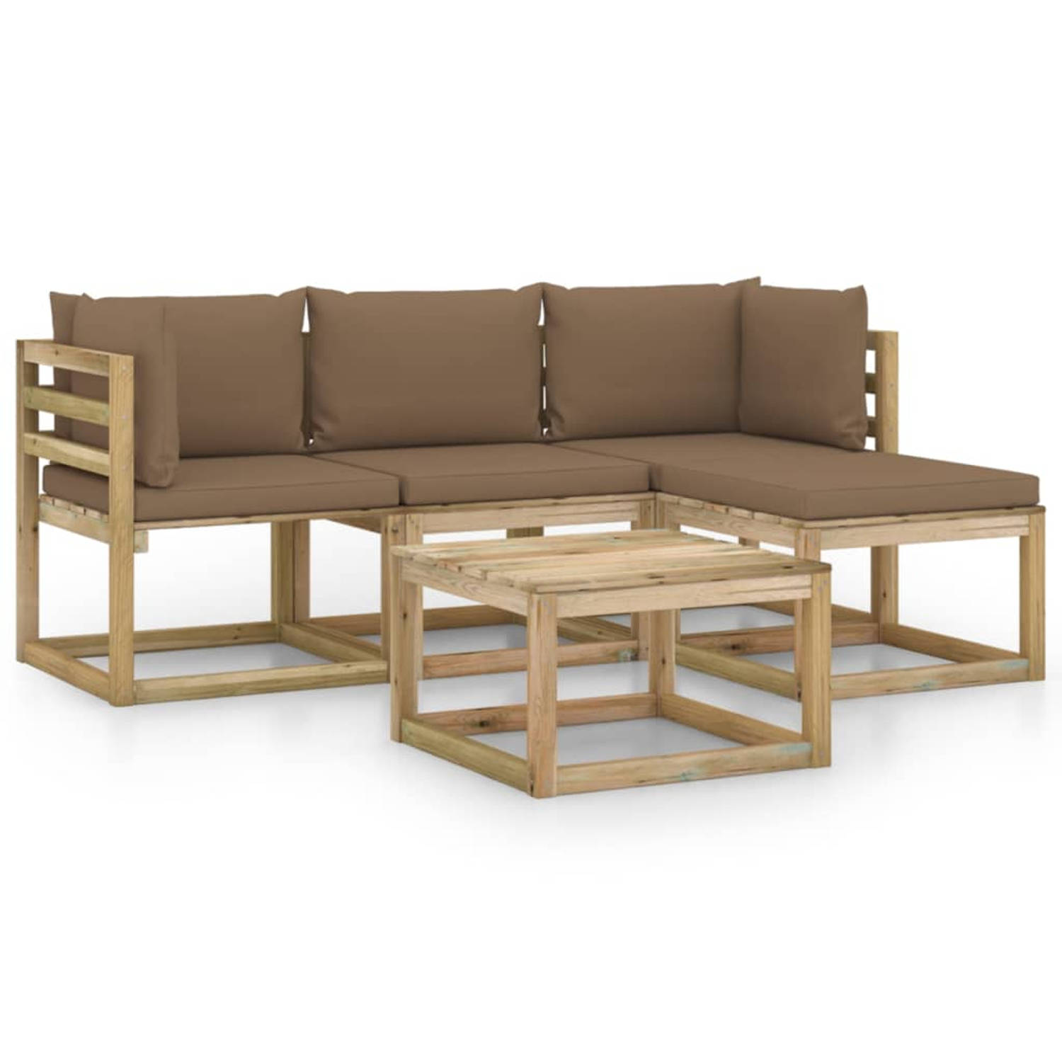 The Living Store 5-delige Loungeset met taupe kussens - Tuinset