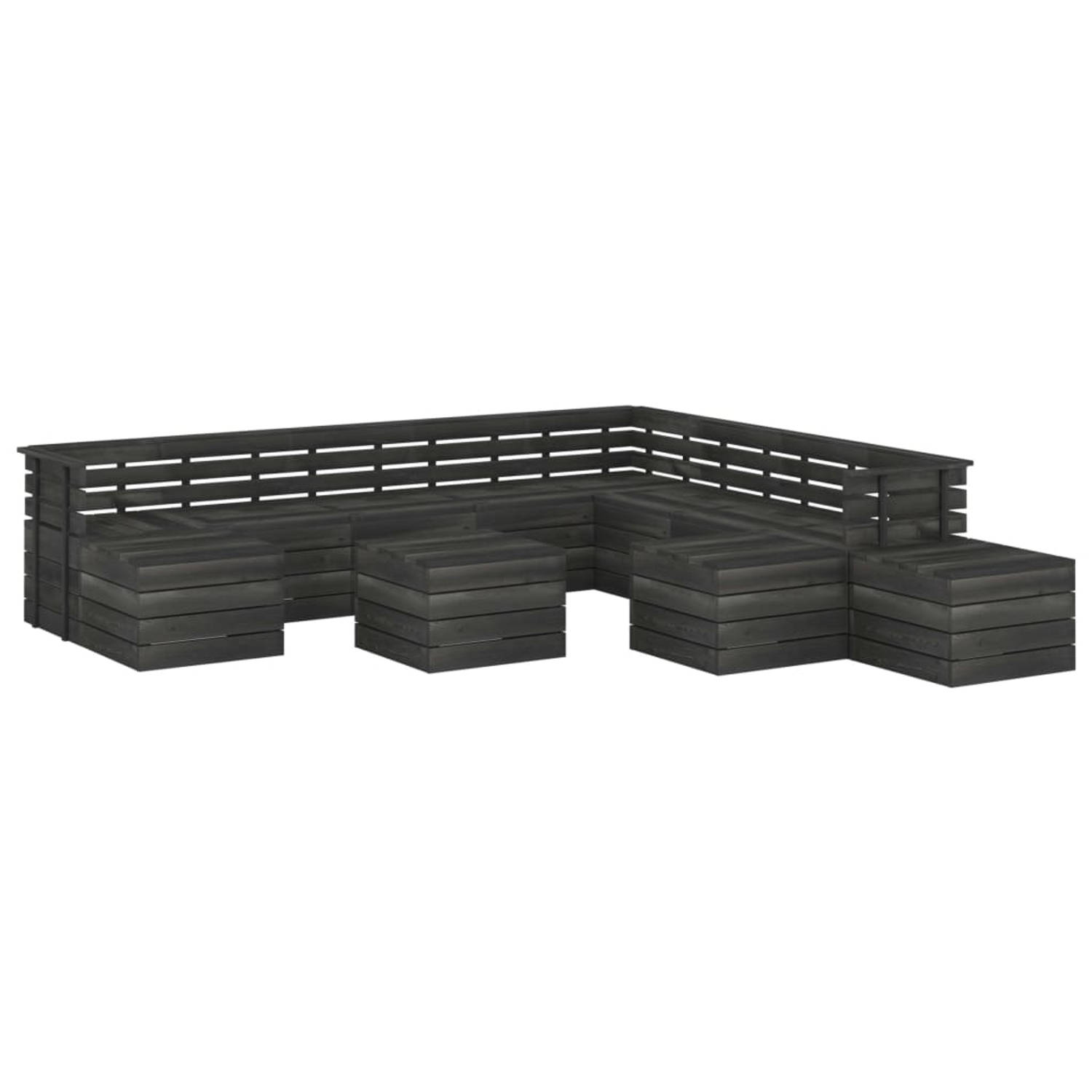 The Living Store Pallet Loungeset - Tuinmeubelset - Massief grenenhout - Donkergrijs - 60x65x71.5/65x65x71.5/60x60x41.5 cm - Modulair design