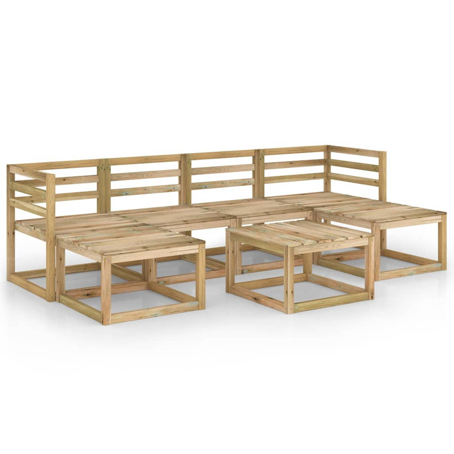 The Living Store Loungeset - houten - geïmpregneerd - grenenhout - modulair - groen geïmpregneerd - afmetingen- hoekbank- 64x64x70 cm - middenbank- 60x64x70 cm - tafel/voetenbank-