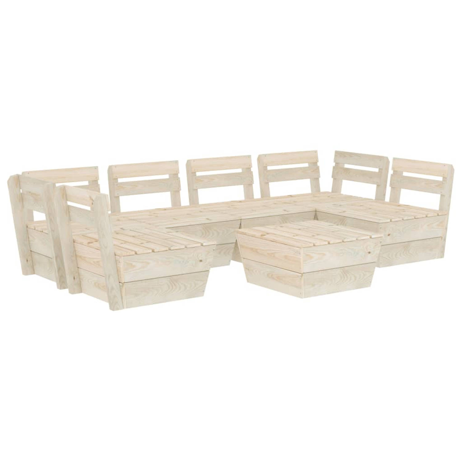 The Living Store Pallet Loungeset - Tuinmeubelset 7-delig - 60x60x65 cm - Geïmpregneerd vurenhout