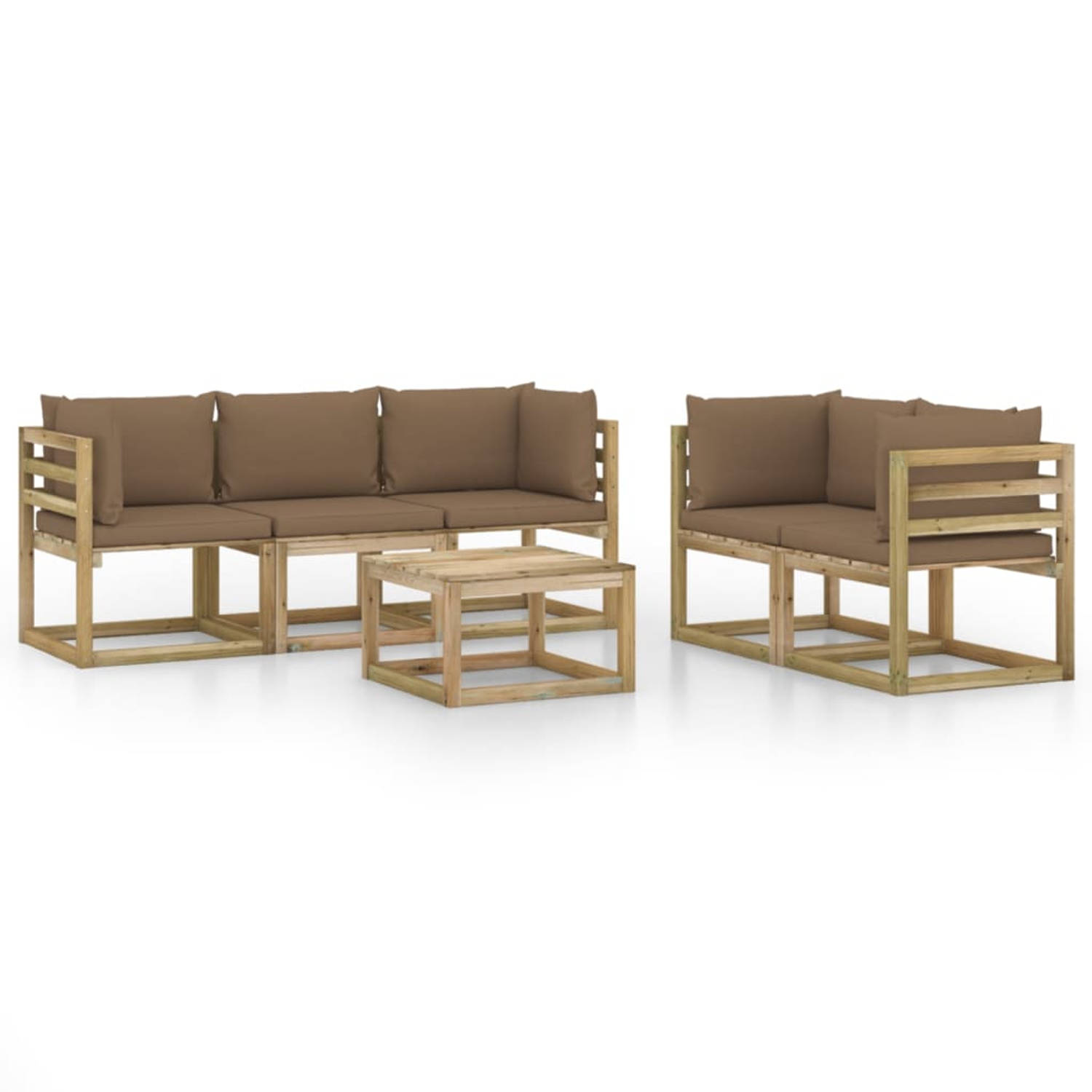 The Living Store 6-delige Loungeset met taupe kussens - Tuinset