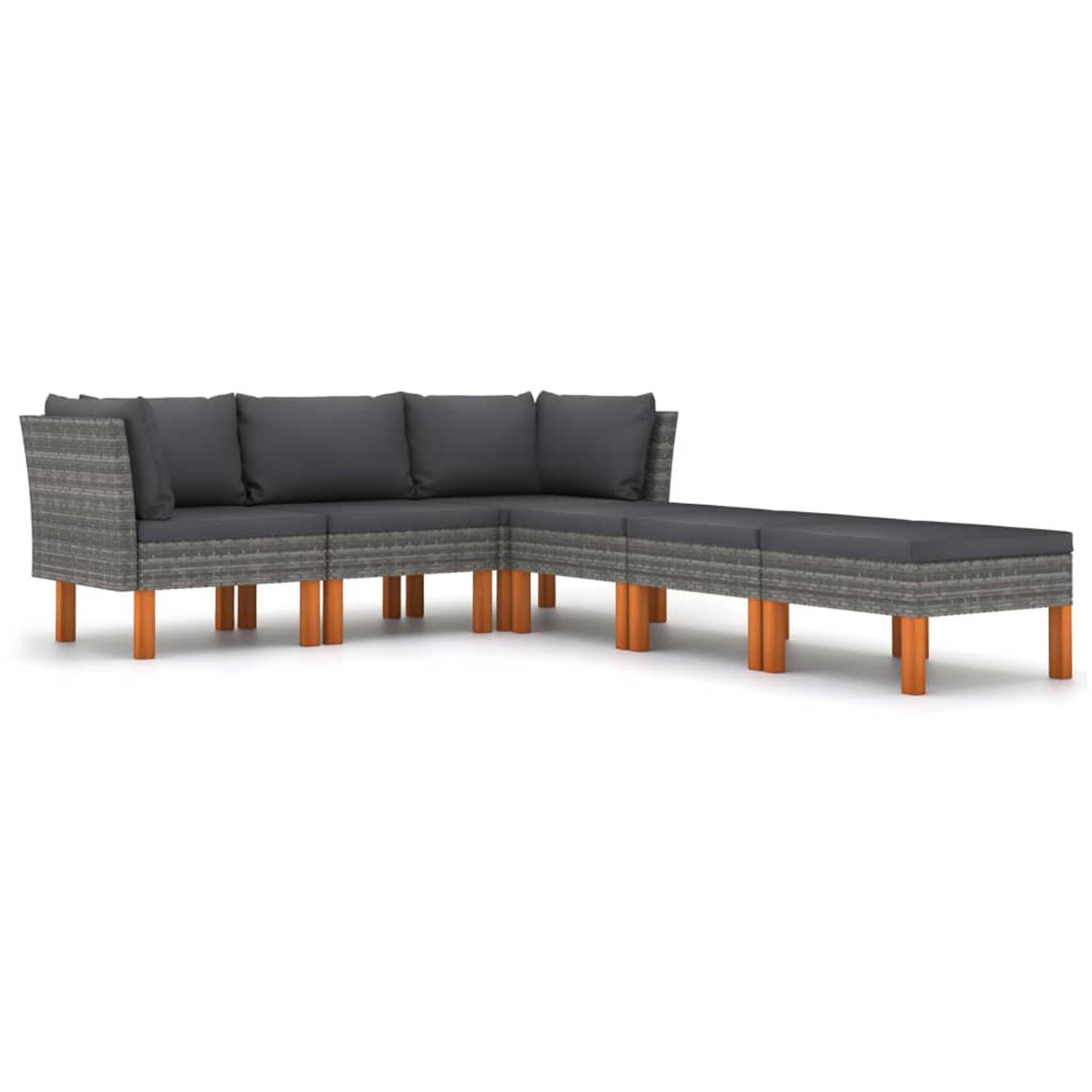 The Living Store Loungeset - Trendy en Comfortabel - Grijs - PE-rattan - Gepoedercoat staal - Eucalyptushout - Afmetingen- 60.5 x 64.5 x 67 cm - Kussens inbegrepen