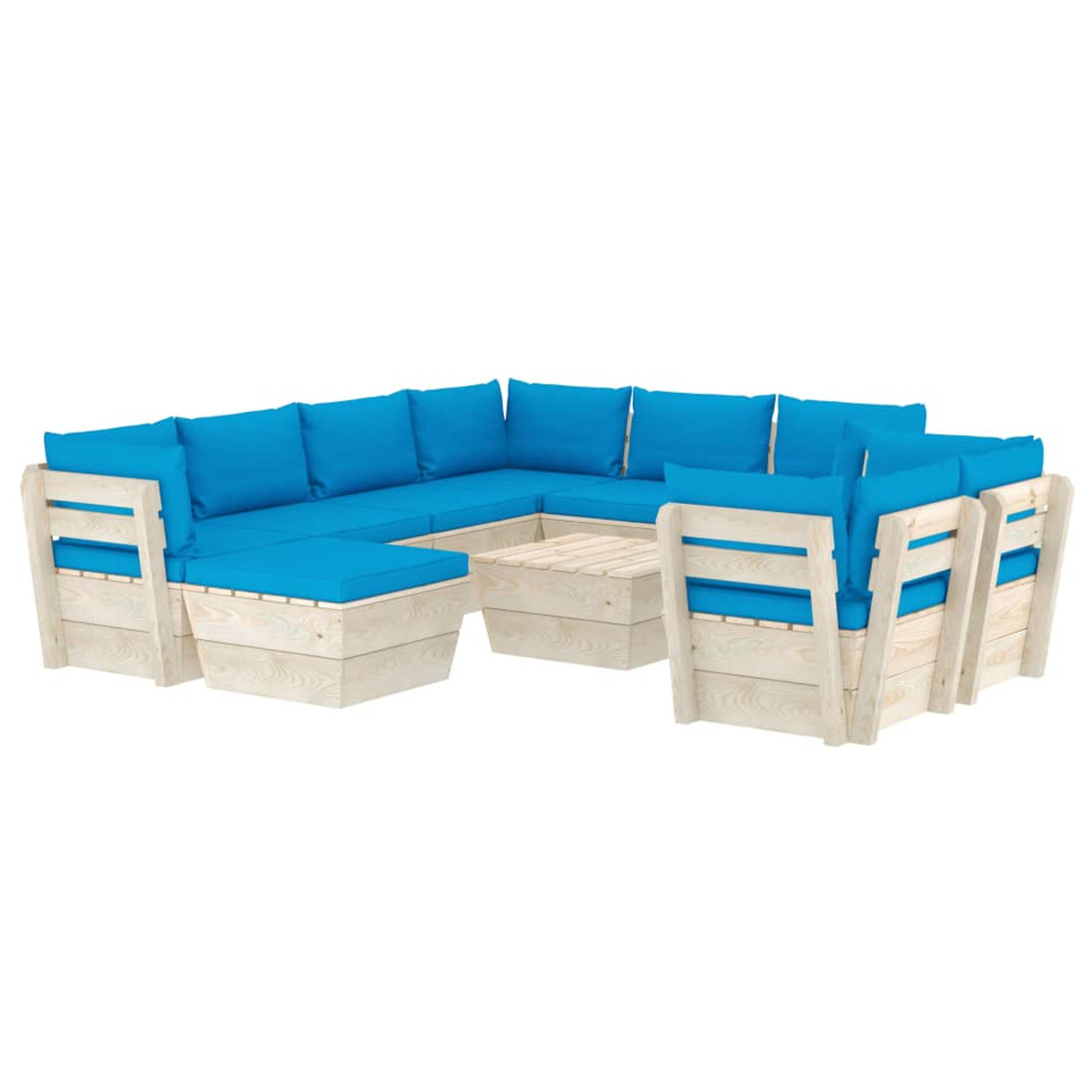 The Living Store 10-delige Loungeset met kussens pallet vurenhout - Tuinset