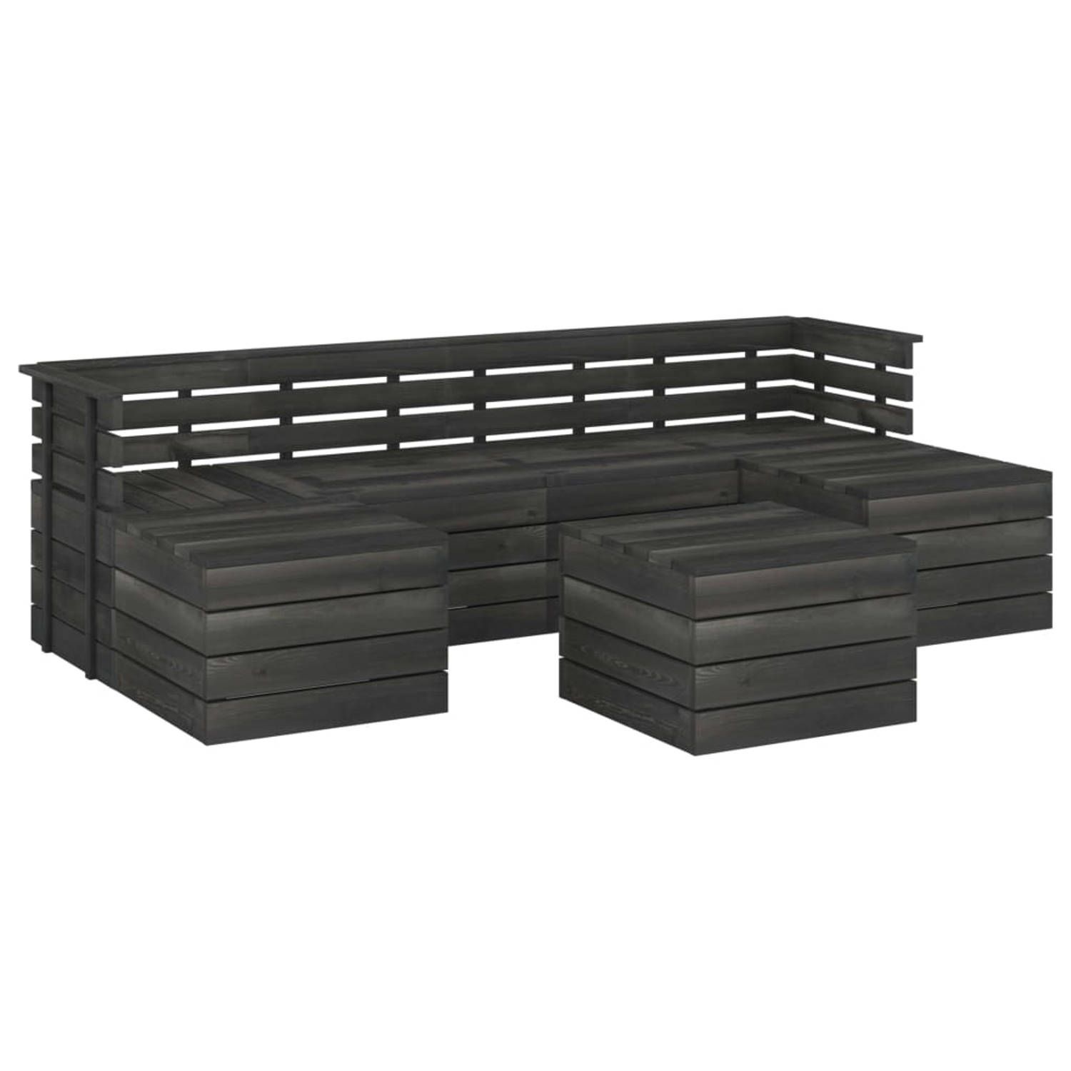 The Living Store 7-delige Loungeset pallet massief grenenhout donkergrijs - Tuinset