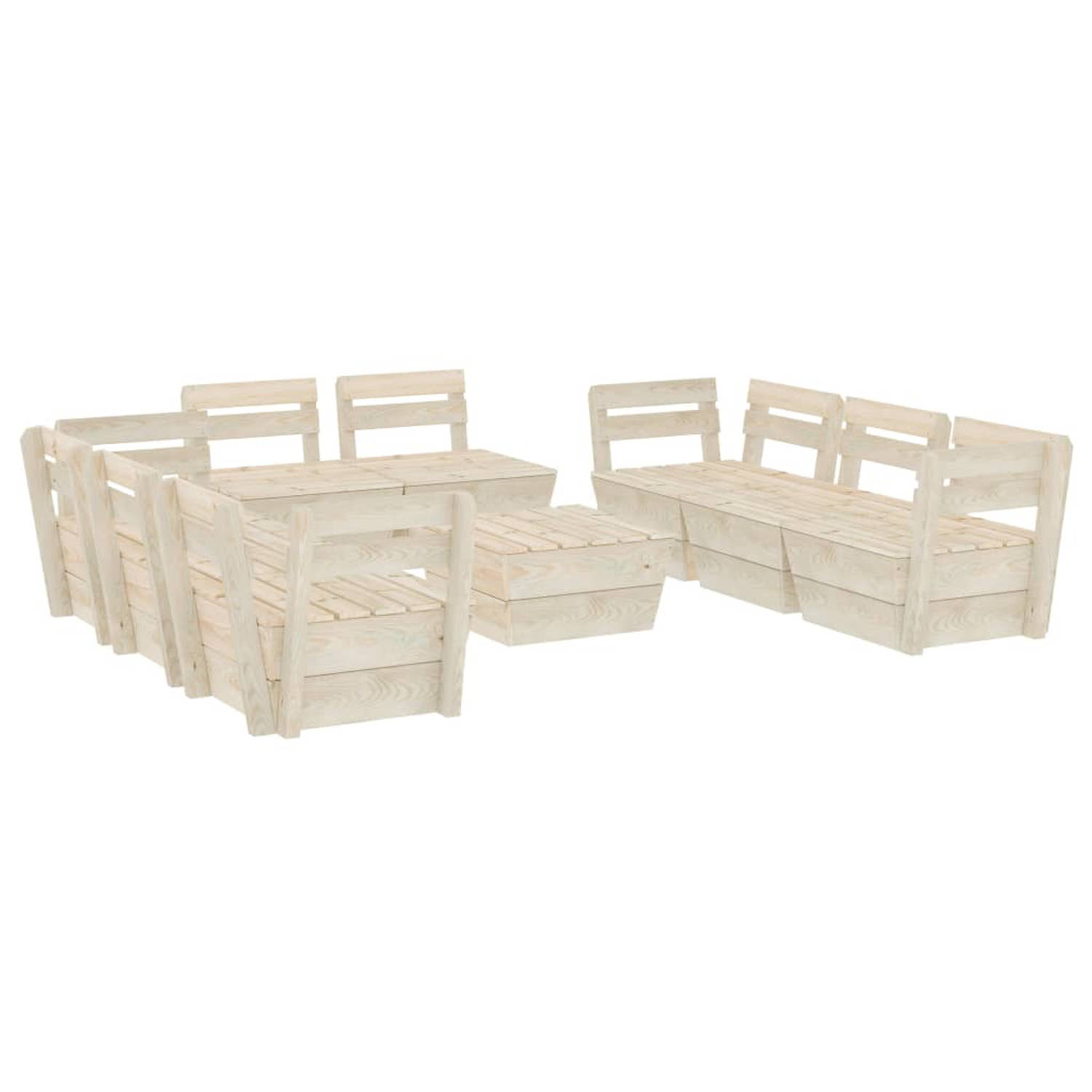 The Living Store 9-Delige Pallet Tuinset - Midden/hoekbank- 60 x 60 x 65 cm - Tafel/hocker- 60 x 60 x 30 cm - Geïmpregneerd Vurenhout