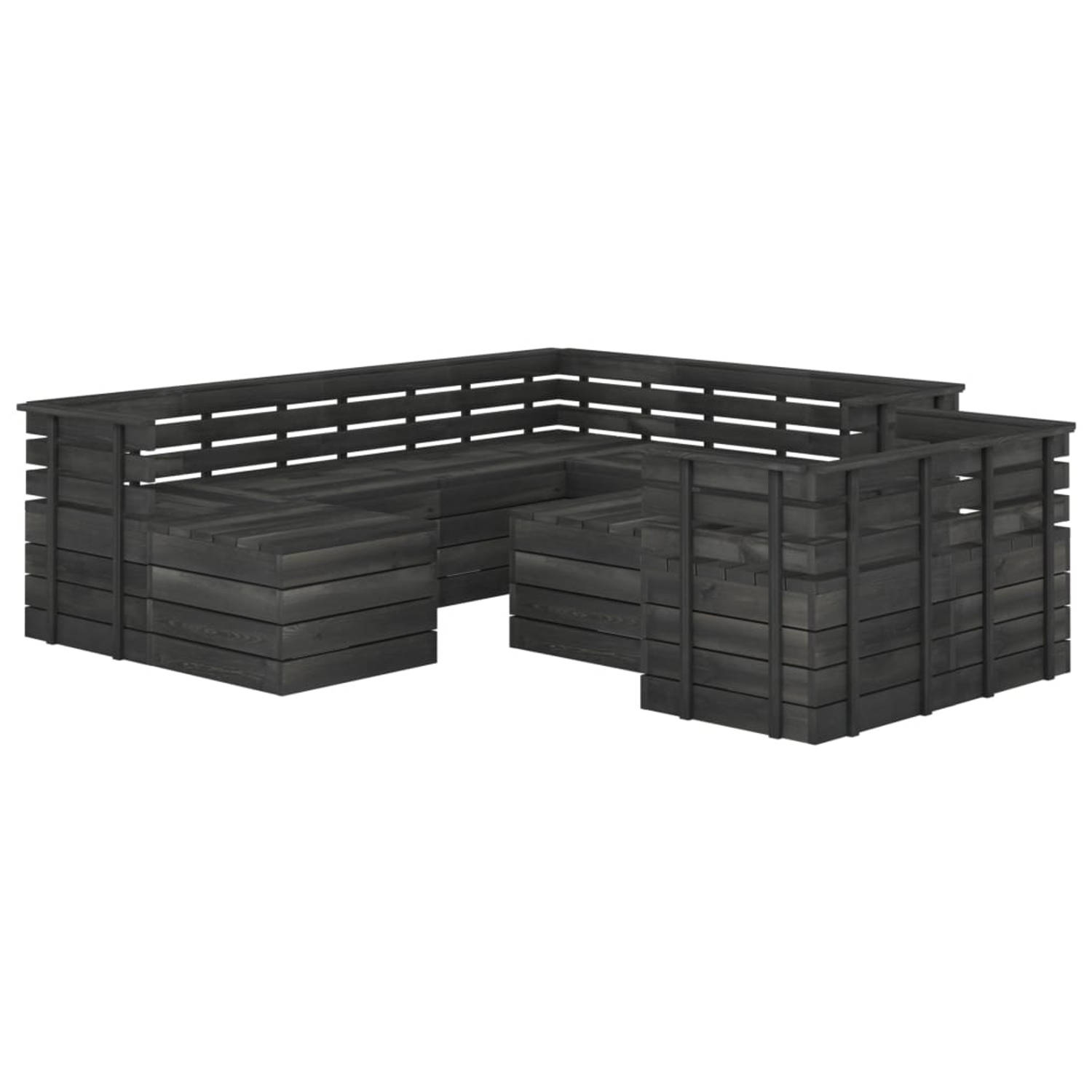 The Living Store Loungeset Pallet - Donkergrijs - Grenenhout - 60x65x71.5cm (BxDxH) - Modulair Design