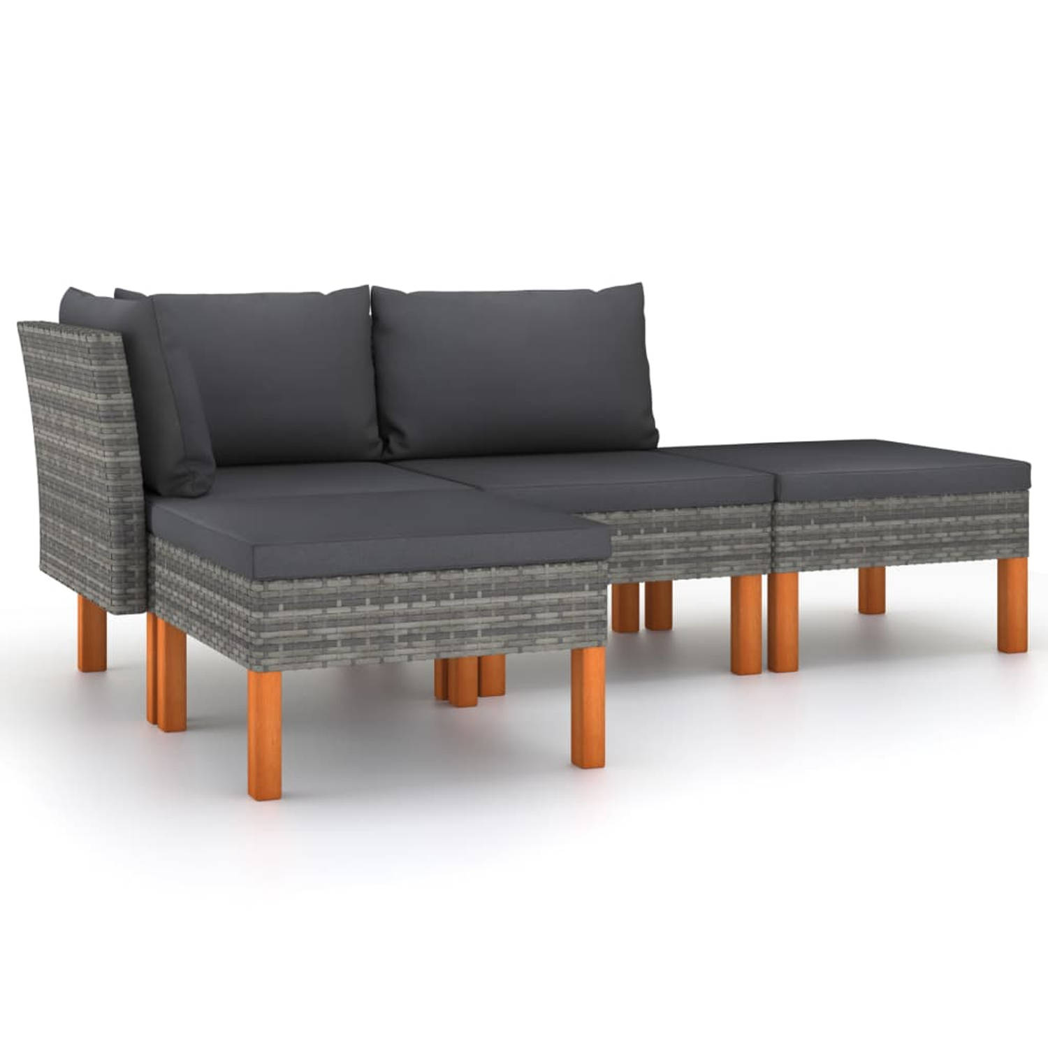 The Living Store Loungeset - Grijs - PE-rattan - Staal - Eucalyptushout - 60.5x64.5x67cm - Trendy en comfortabel