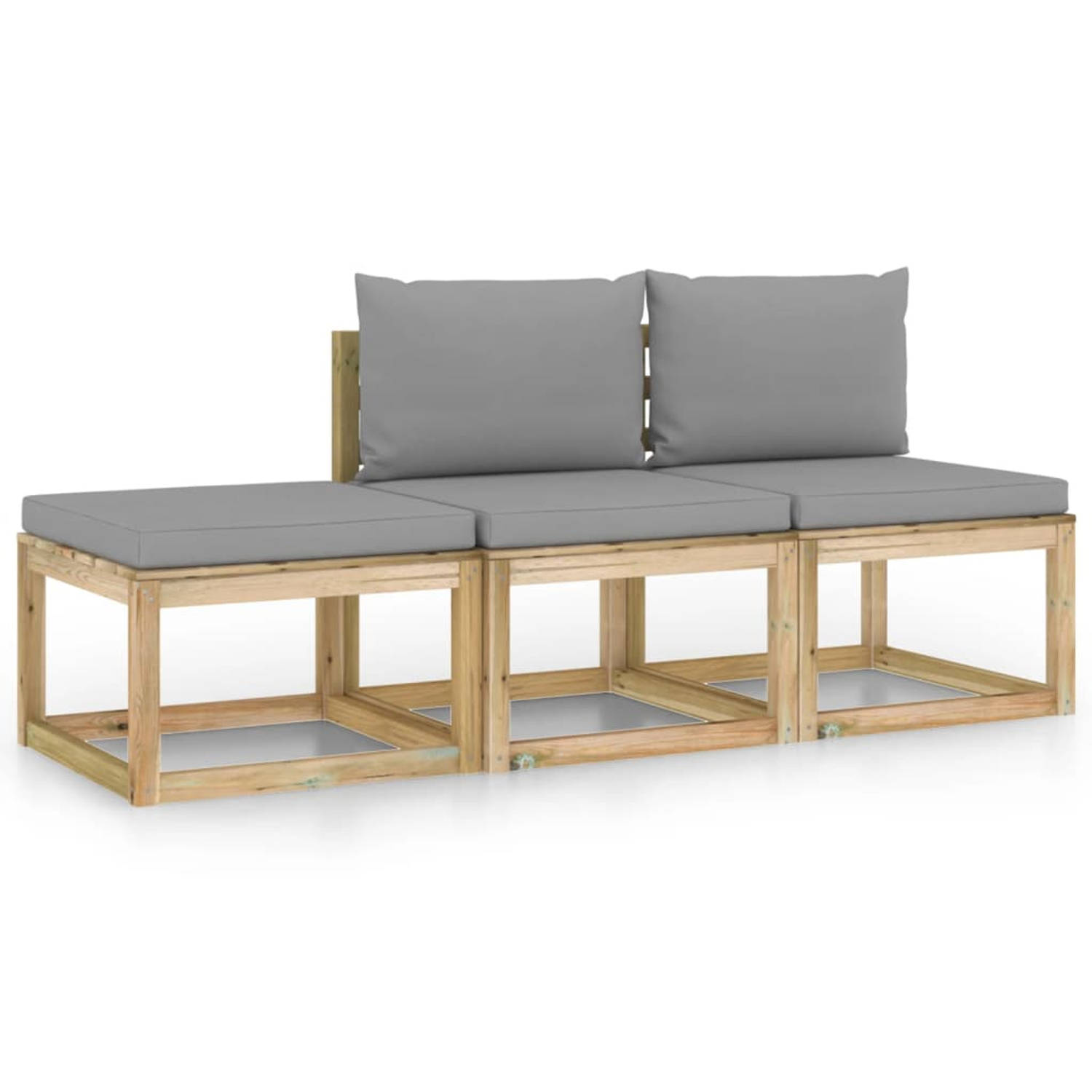 The Living Store Loungeset - Grenenhout - 60x64x70 cm - Grijs kussen