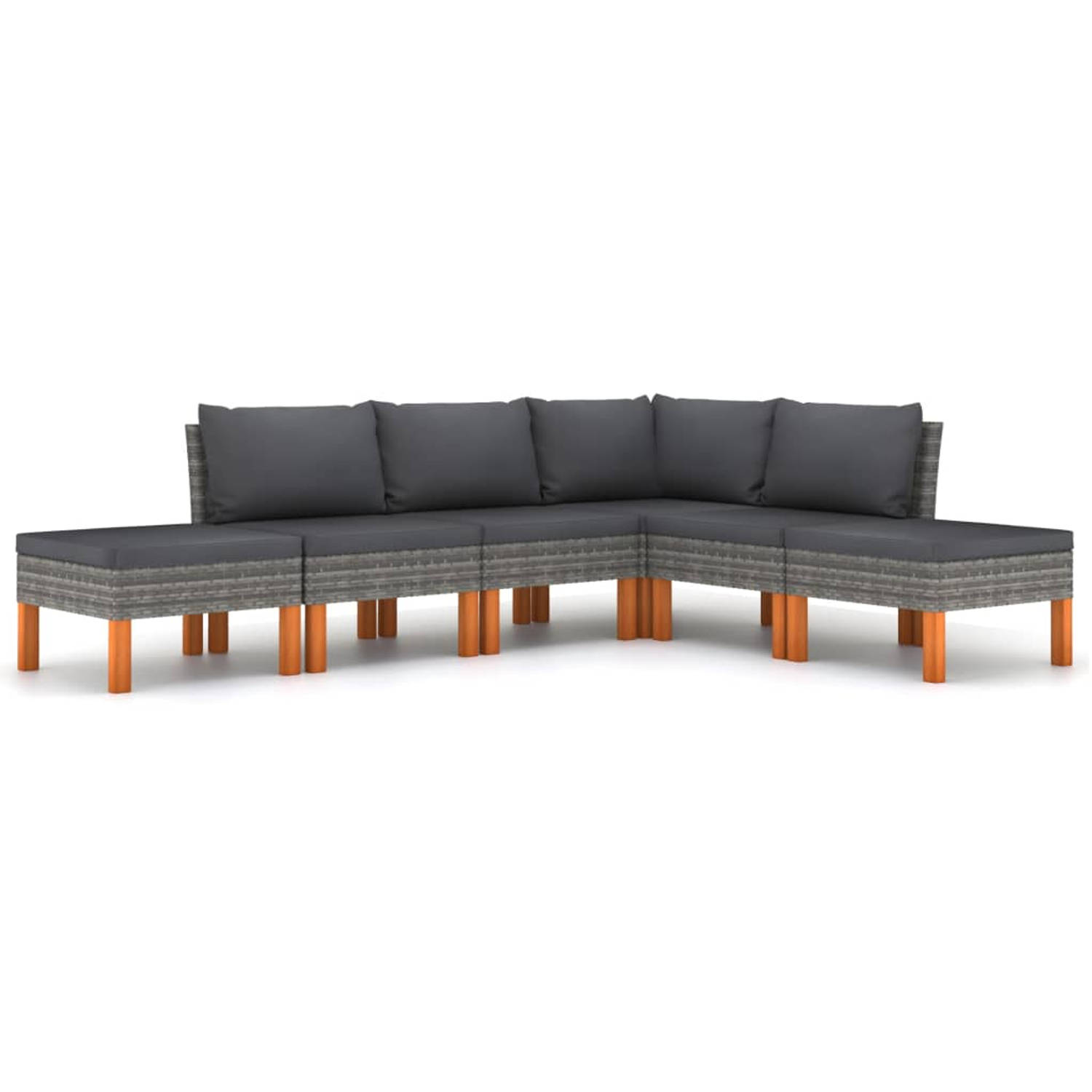 The Living Store Lounge set - Grijs - PE-rattan/Massief eucalyptushout - 60.5 x 64.5 x 67 cm - Montage vereist