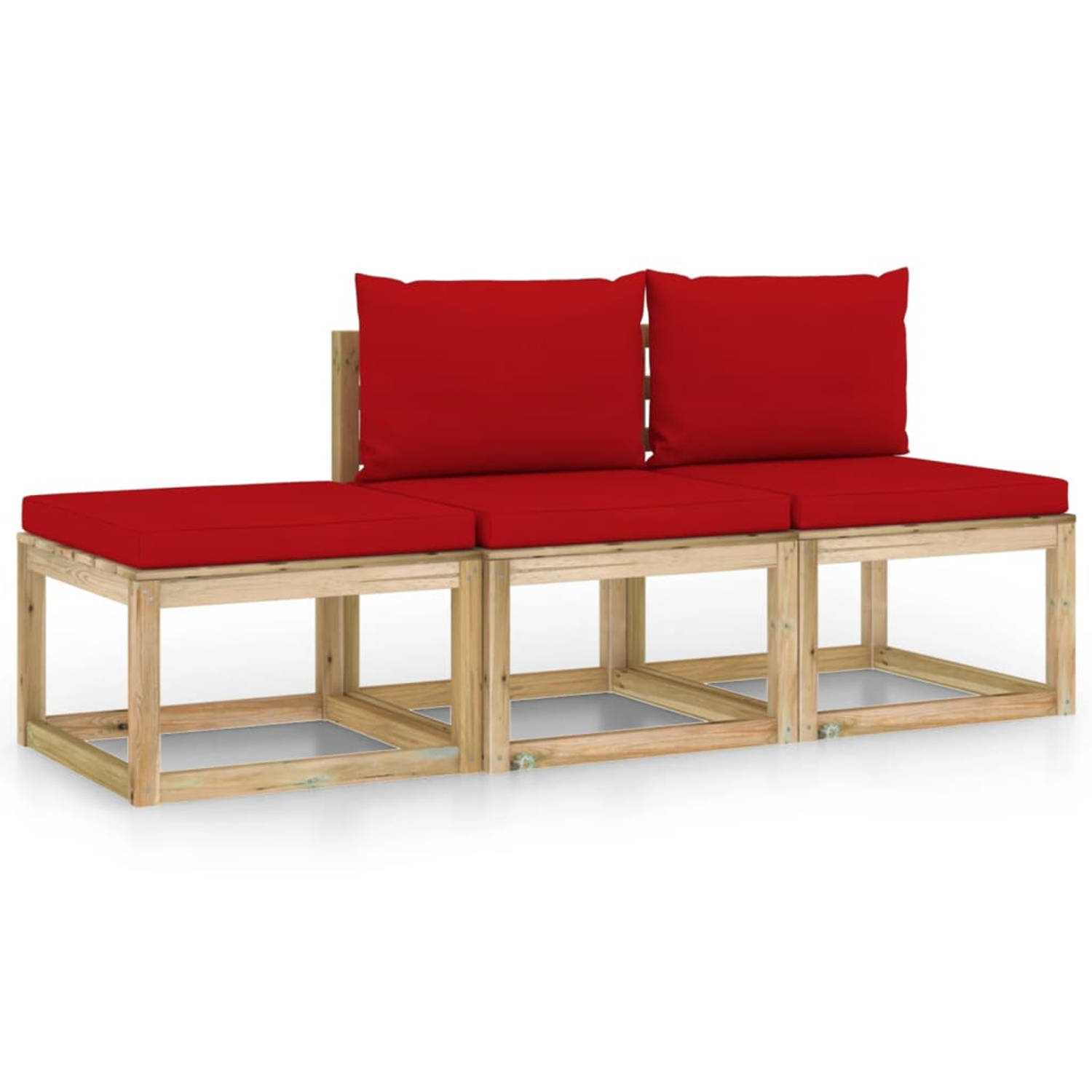 The Living Store Loungeset Pallet Grenenhout - 60x60x70 cm - Rood