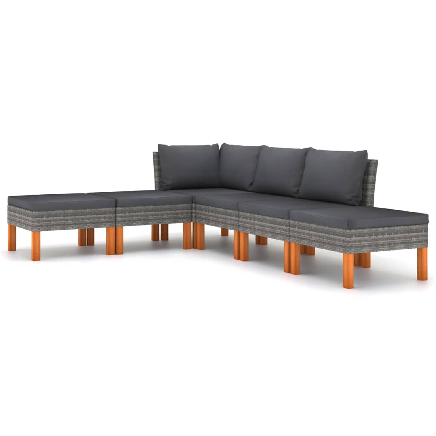 The Living Store Loungeset V4 - Grijs - 60.5x64.5x67 cm - Met kussens - PE-rattan