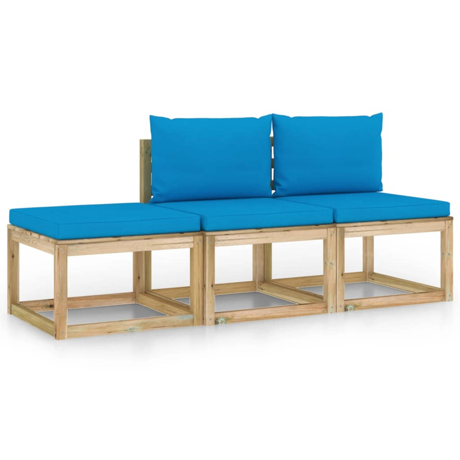 The Living Store Houten loungeset - 60x64x70 cm - Lichtblauw kussen