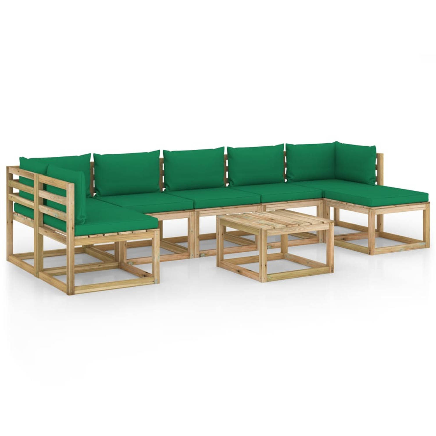 The Living Store Loungeset - Pallet - 64 x 64 x 70 cm (B x D x H) - Groen kussen