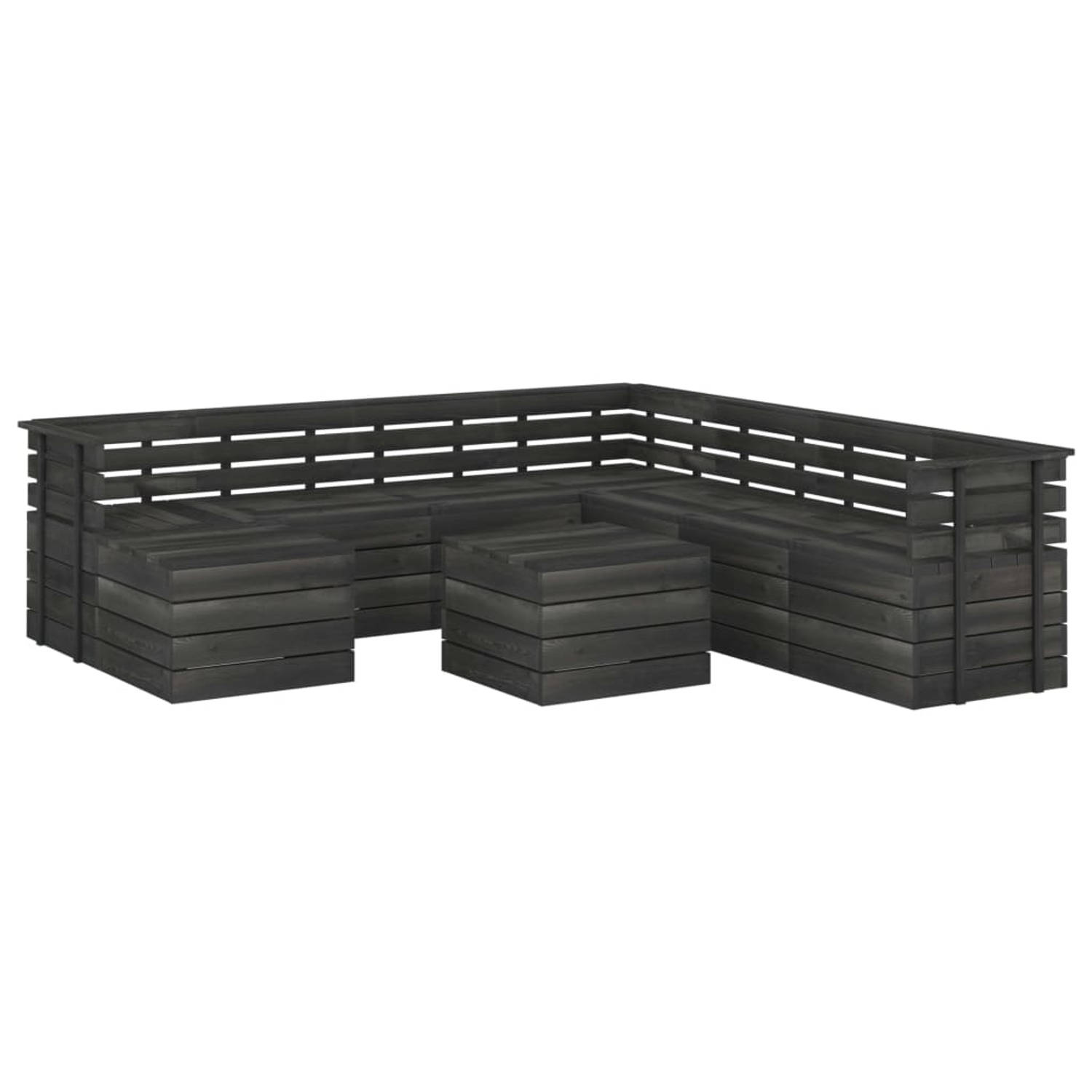 The Living Store Loungeset Pallet - Grenenhout - Donkergrijs - Middenbank 60x65x71.5 - Hoekbank 65x65x71.5 - Hocker/Tafel 60x60x41.5 - 4x Middenbank - 3x Hoekbank - 1x Tafel - 1x H