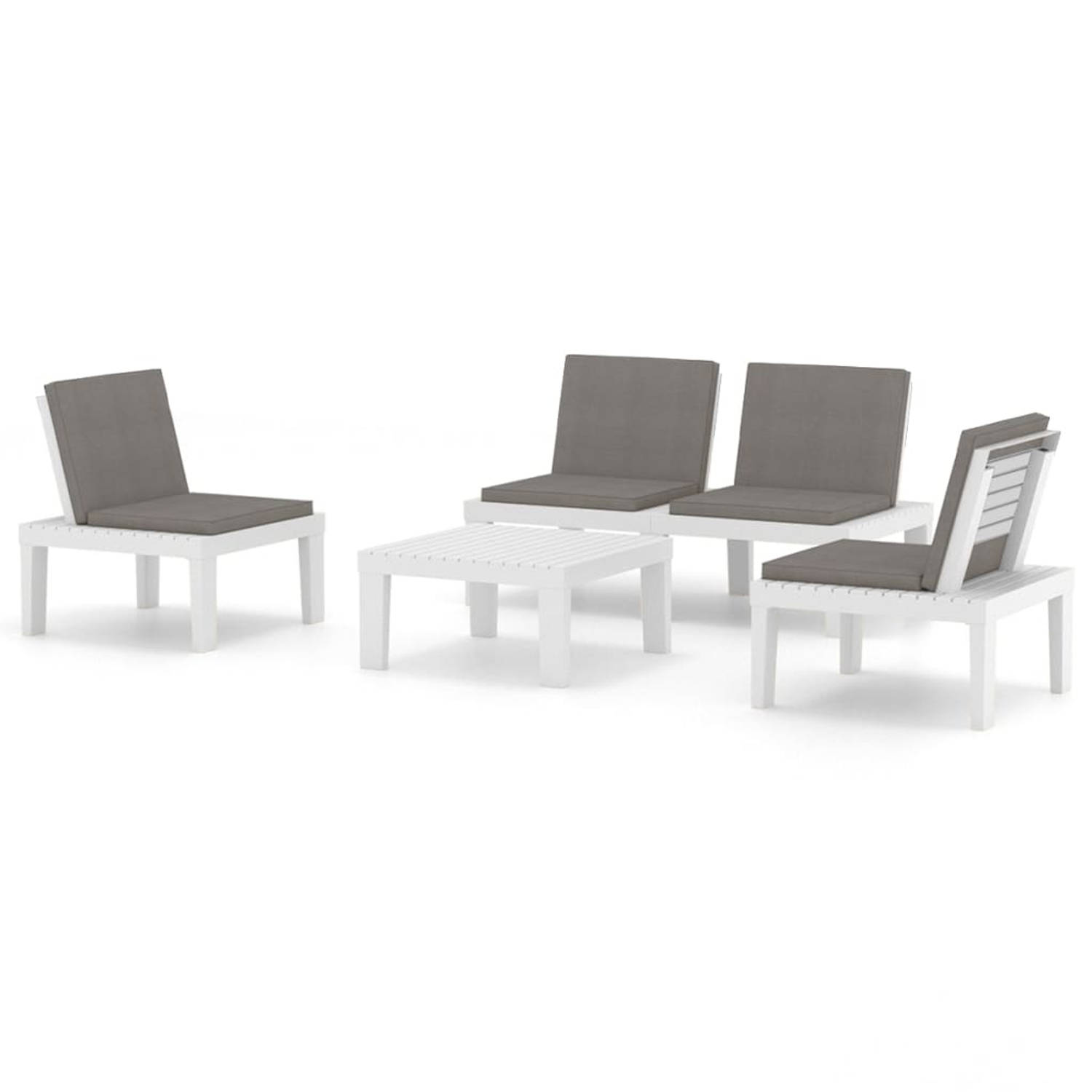 The Living Store Loungeset - Kunststof - Wit - Antraciet - 65x65x33cm - 65x65x70cm - 130x65x70cm