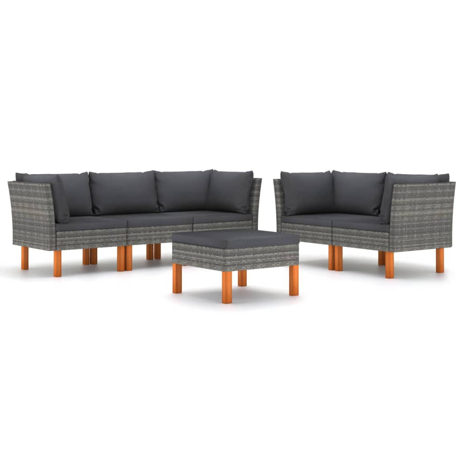 The Living Store Loungeset - Grijs - PE-rattan - gepoedercoat staal - Inclusief kussens - Afmetingen- 60.5 x 64.5 x 67 cm - 64.5 x 64.5 x 67 cm - 60 x 60 x 32 cm - Montage vereist