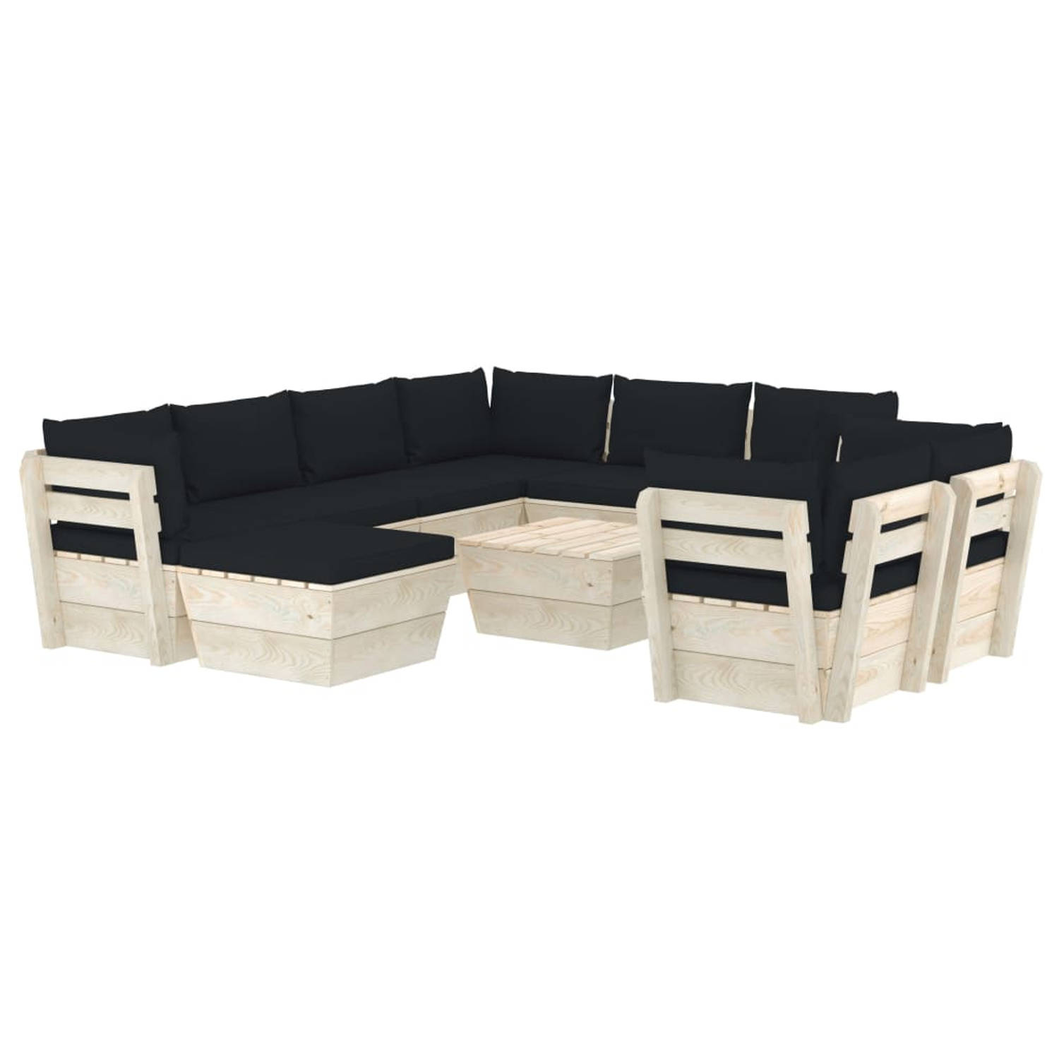 The Living Store Loungeset Pallet - 10-delig - Hout - 60 x 60 x 65 cm - Zwart