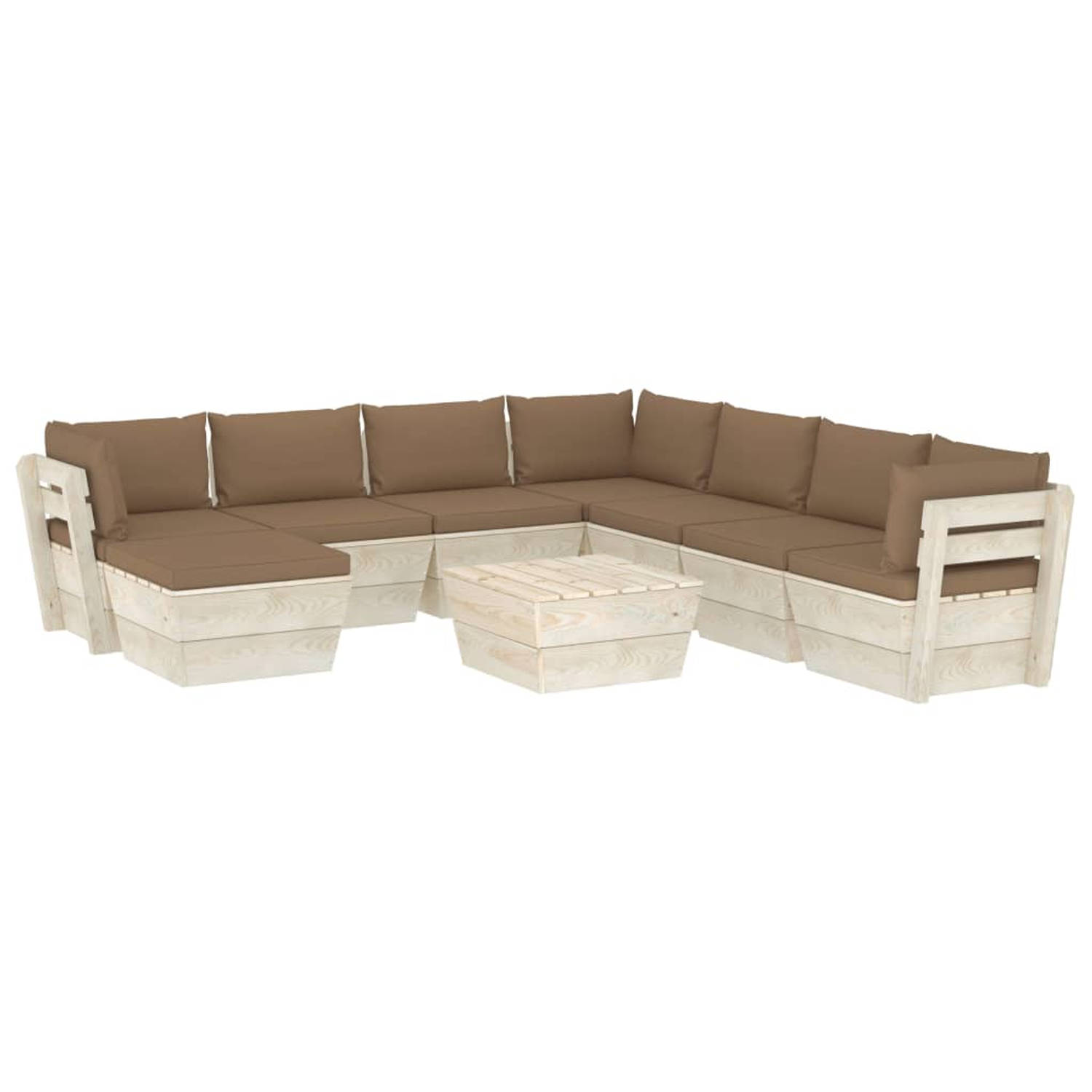 The Living Store Pallet Loungeset - 9-delig - Geïmpregneerd vurenhout - Taupe