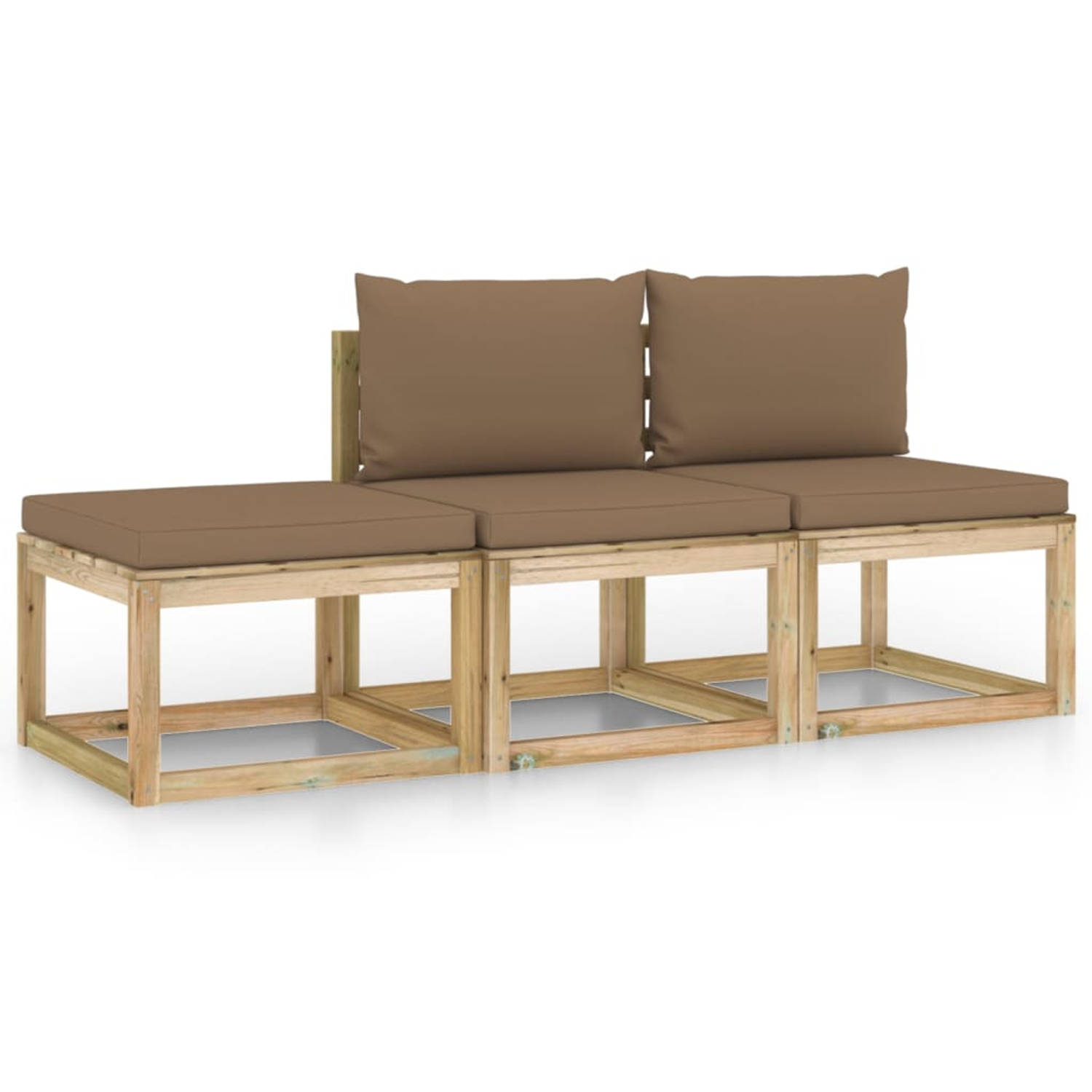 The Living Store 3-delige Loungeset met taupe kussens - Tuinset