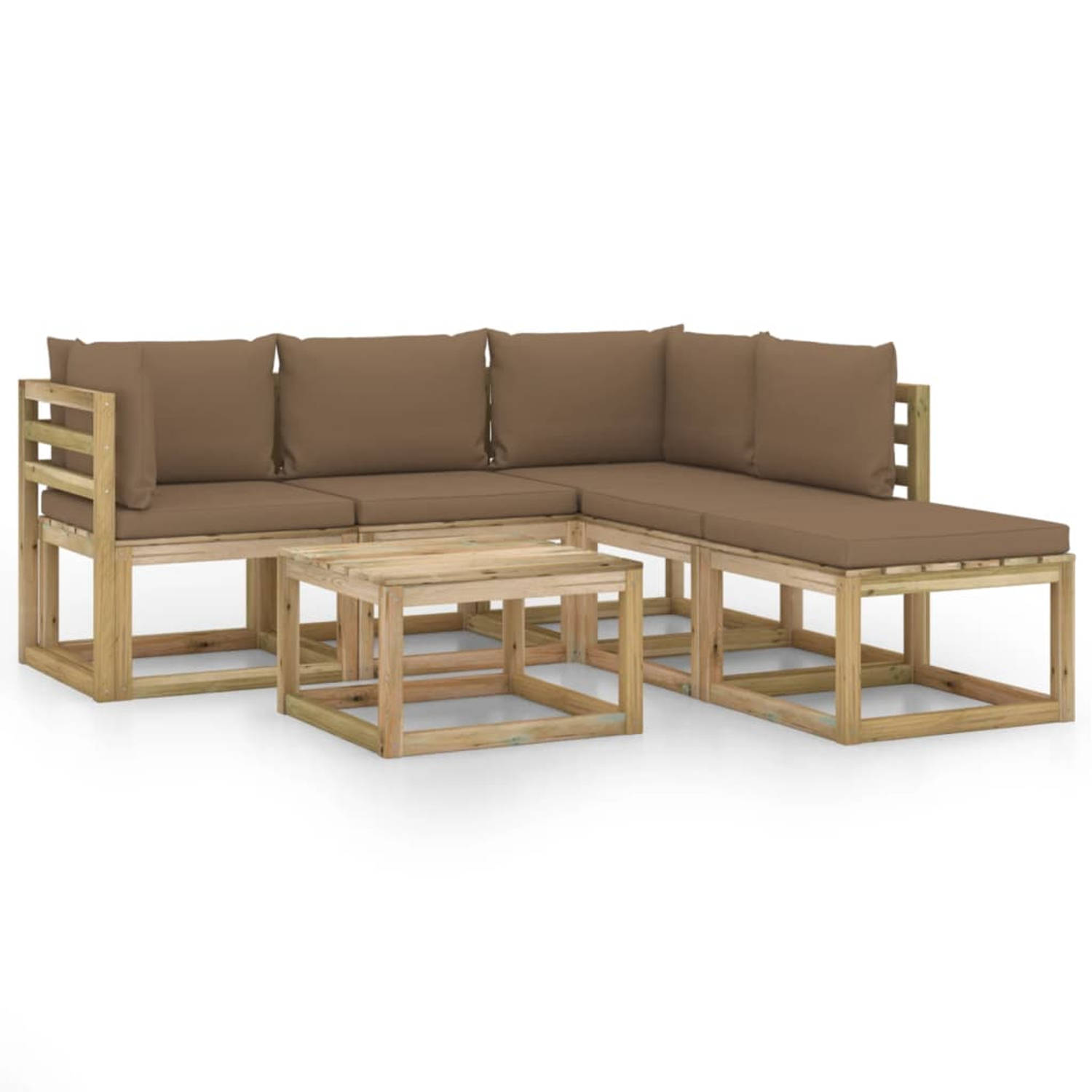 The Living Store Lounge Set - Grenenhout - 64 x 64 x 70 cm - Inclusief kussens