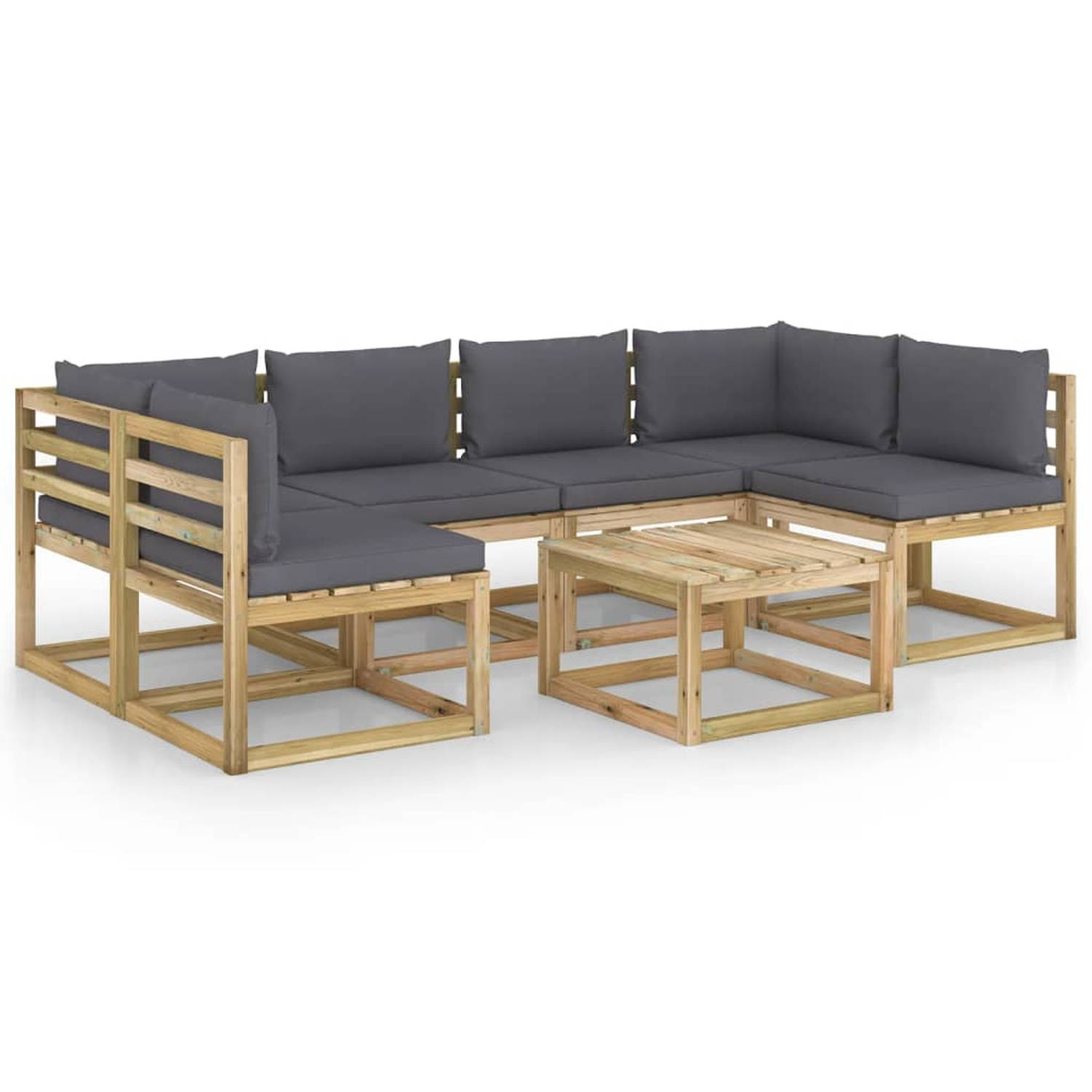 The Living Store Pallet Loungeset - Hoekbank - Middenbank - Tafel - 64x64x70 cm - Grenenhout