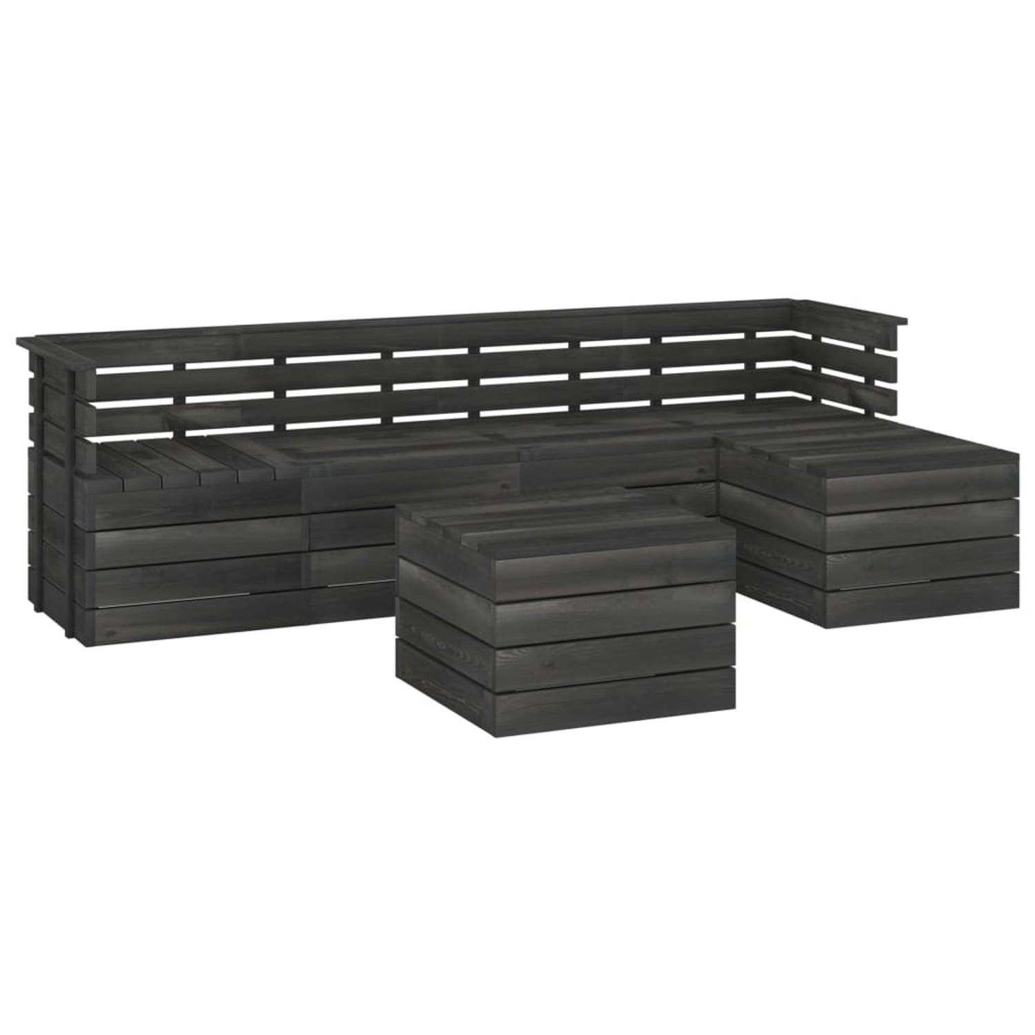 The Living Store 6-delige Loungeset pallet massief grenenhout donkergrijs - Tuinset