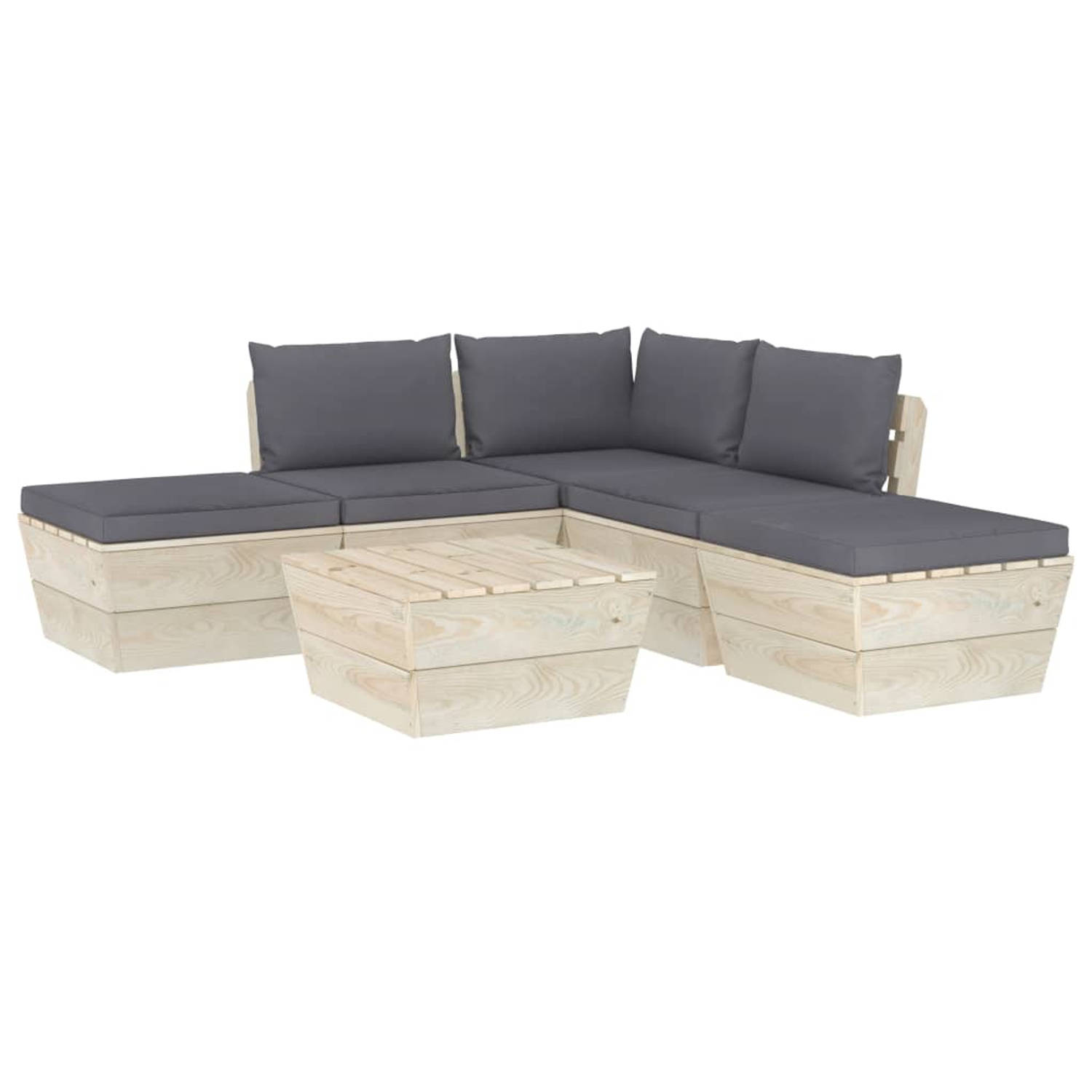 The Living Store 6-delige Loungeset met kussens pallet vurenhout - Tuinset