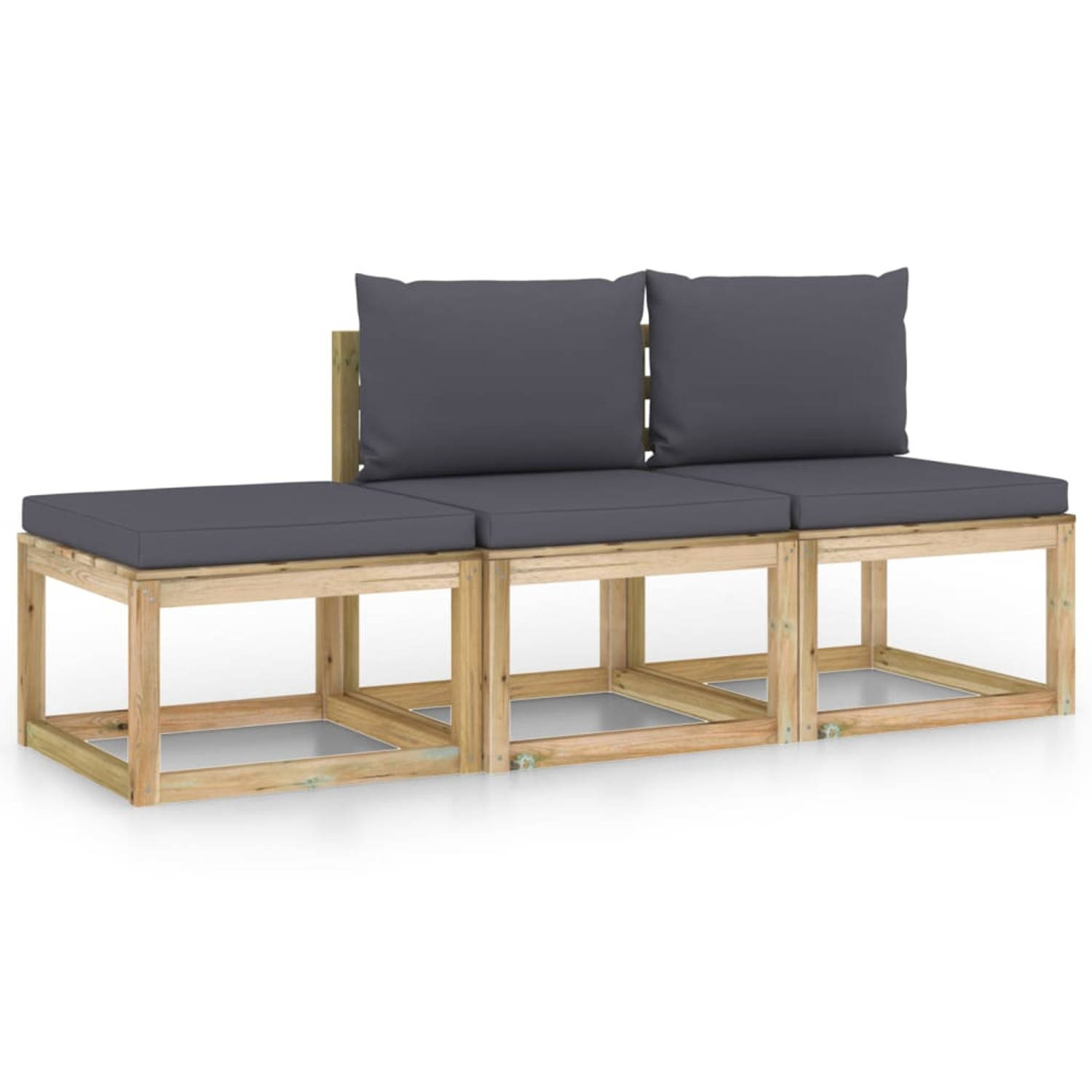 The Living Store Loungeset - Grenenhout - Antraciet - 60x64x70 cm - Duurzaam en weerbestendig