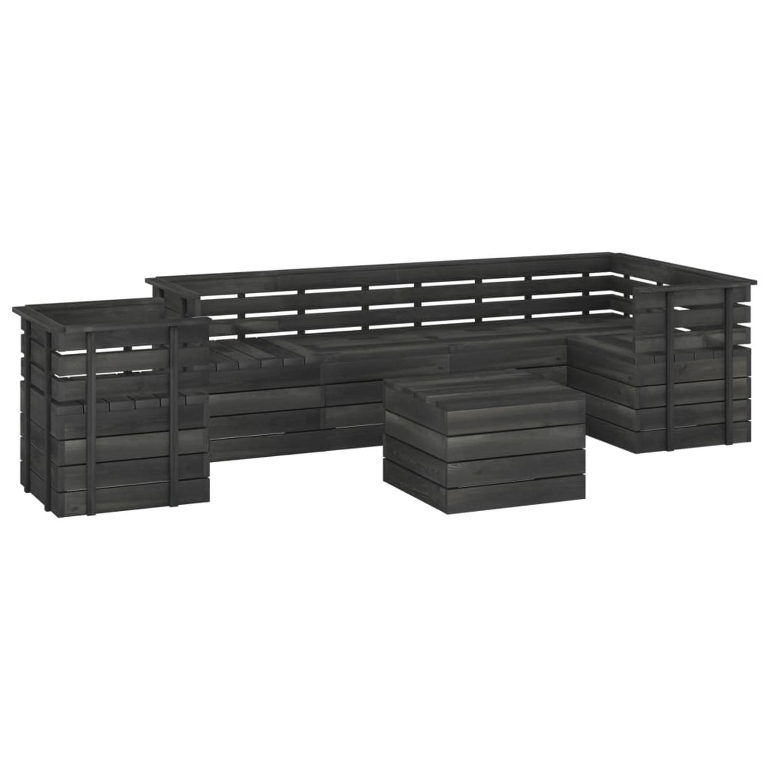 The Living Store 7-delige Loungeset pallet massief grenenhout donkergrijs - Tuinset