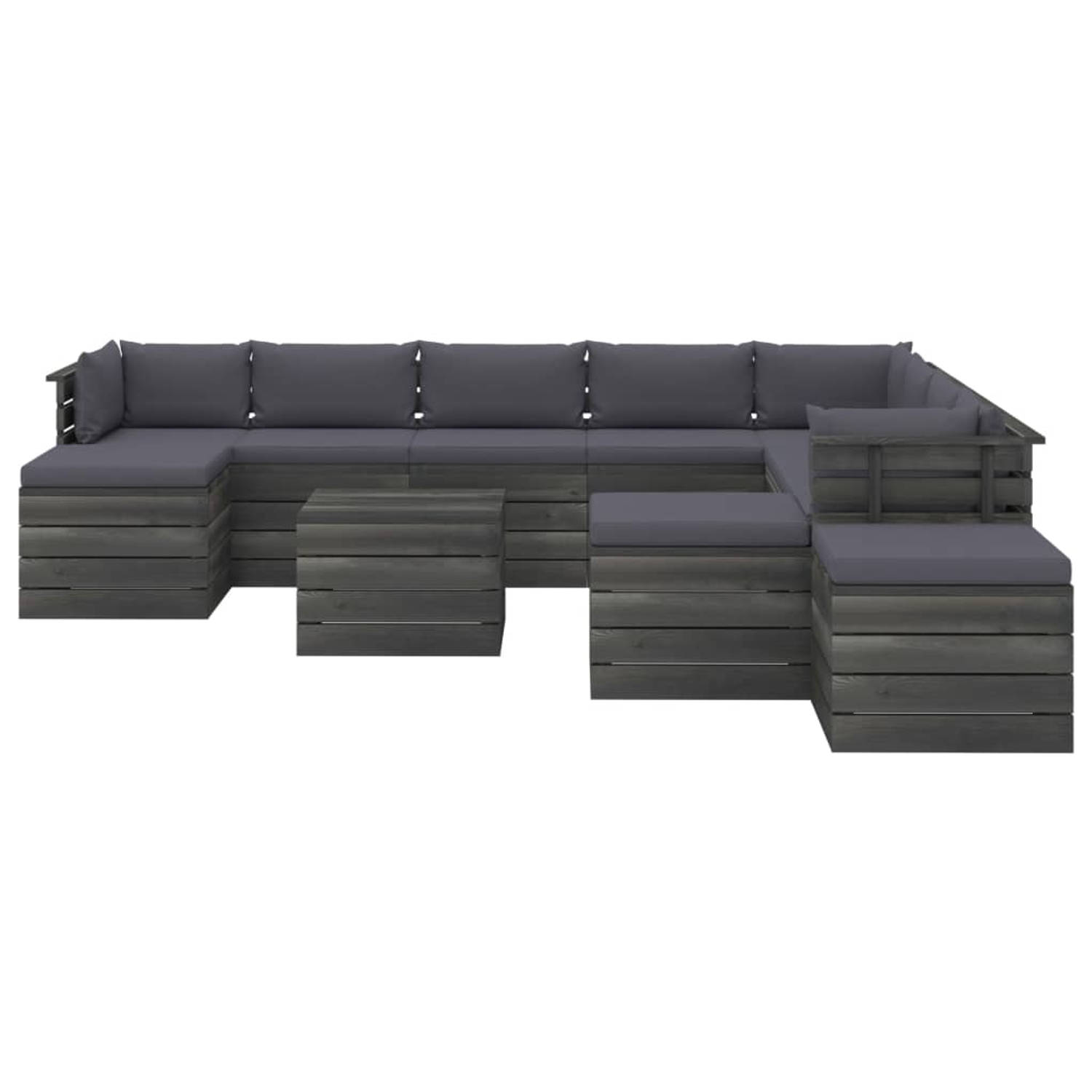 The Living Store Pallet Loungeset - Tuinmeubelset - Grenenhout - 140 x 260 x 70 cm - antraciet