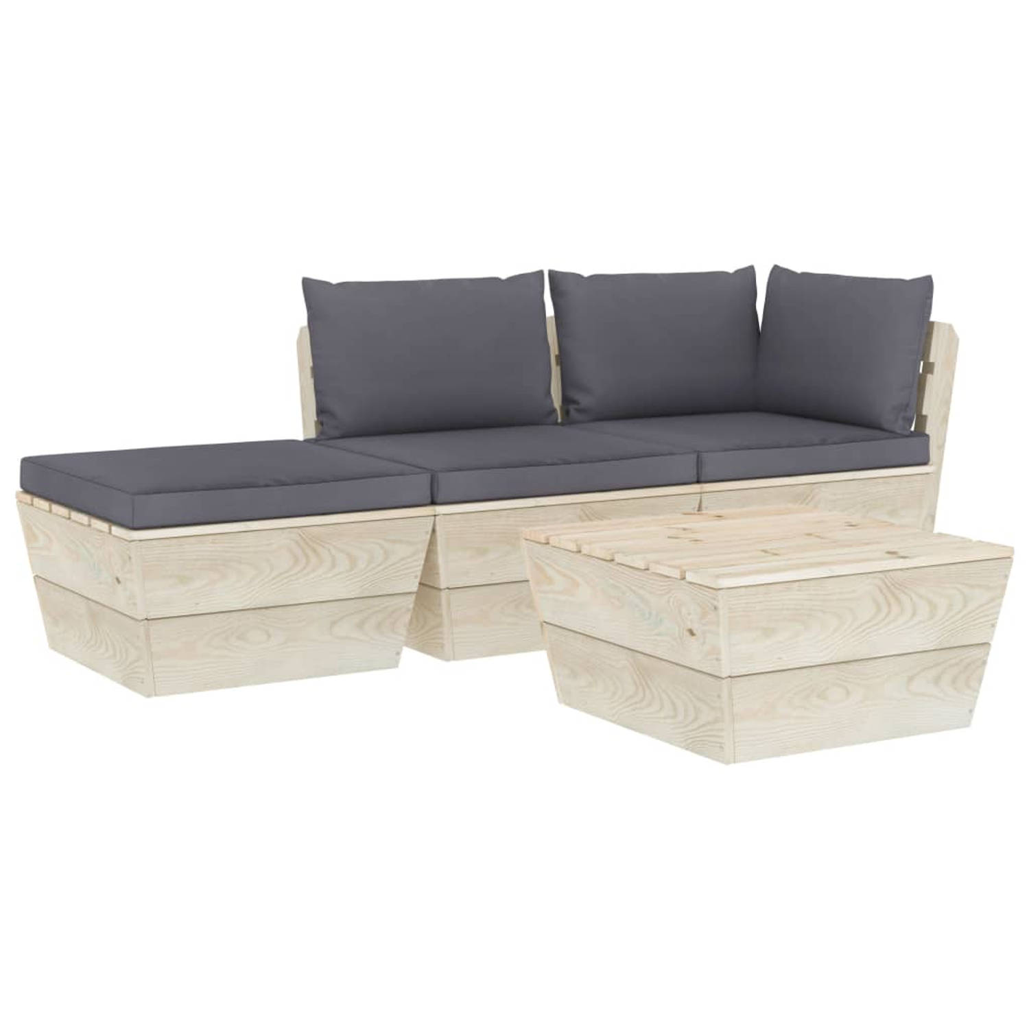 The Living Store Pallet Loungeset - Tuinmeubelset 4-delig - 60 x 60 x 65 cm - antraciet kussen