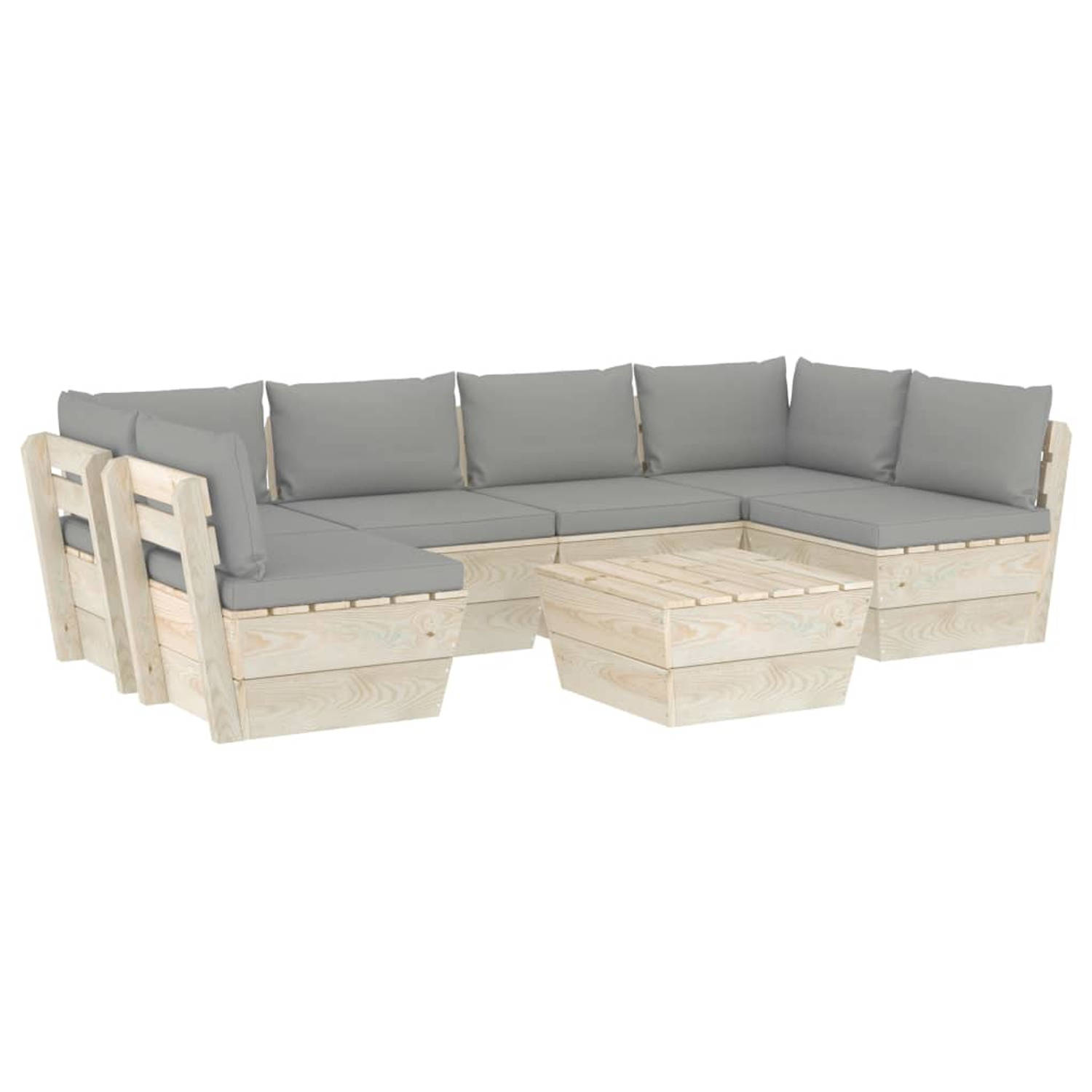 The Living Store Pallet Loungeset - 7-delig - Geïmpregneerd Vurenhout - Grijs