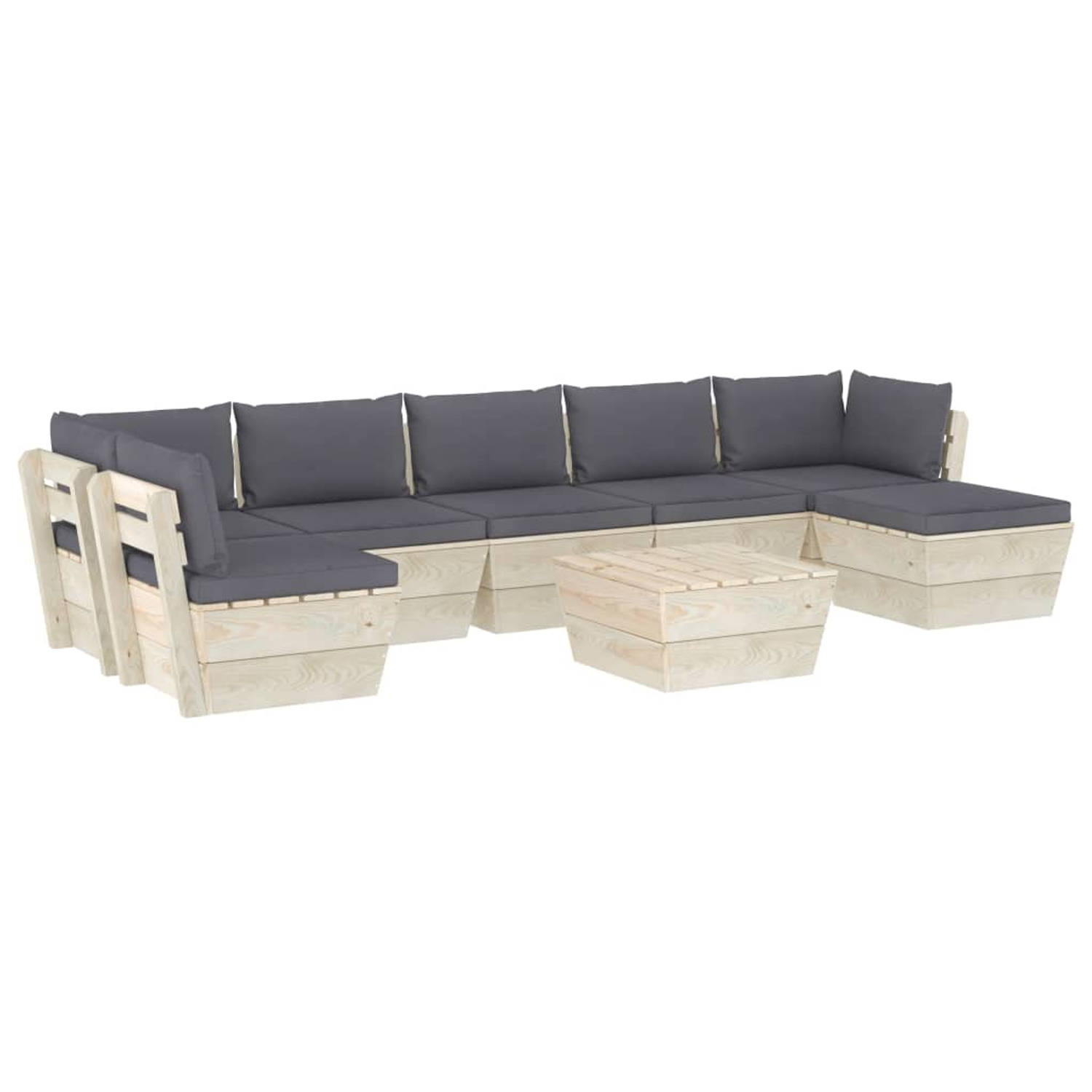 The Living Store Pallet Loungeset - 8-delig - Hout - Antraciet