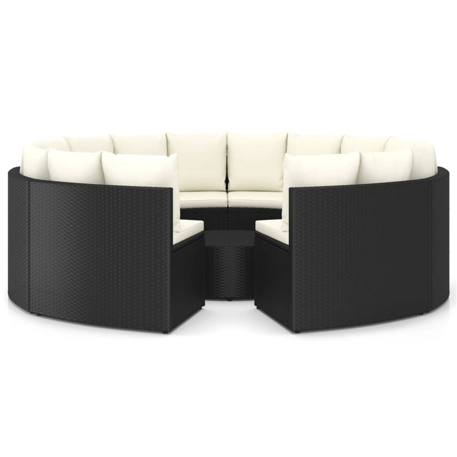 The Living Store 9-delige Loungeset met kussens poly rattan zwart - Tuinset