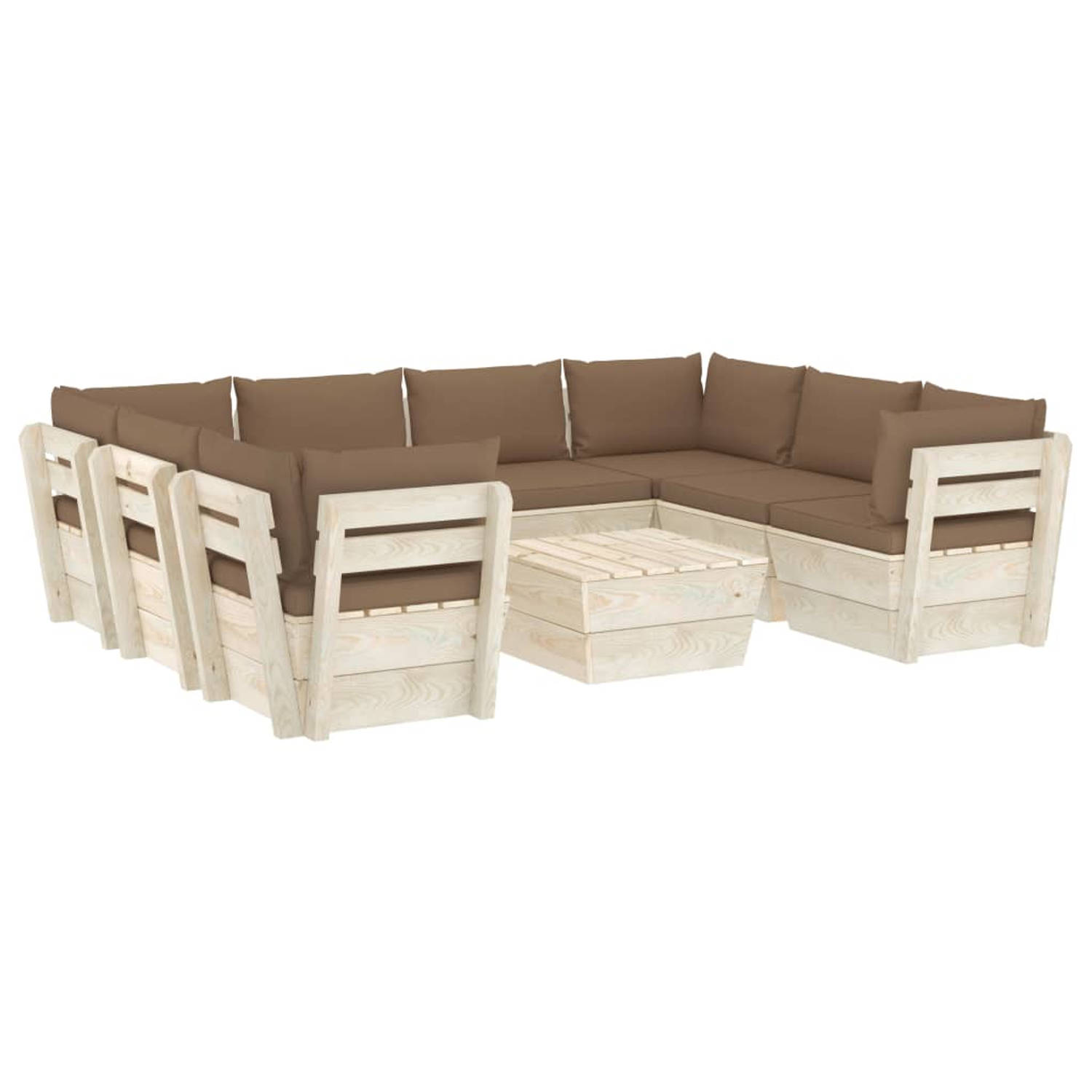 The Living Store 9-delige Loungeset met kussens pallet vurenhout - Tuinset