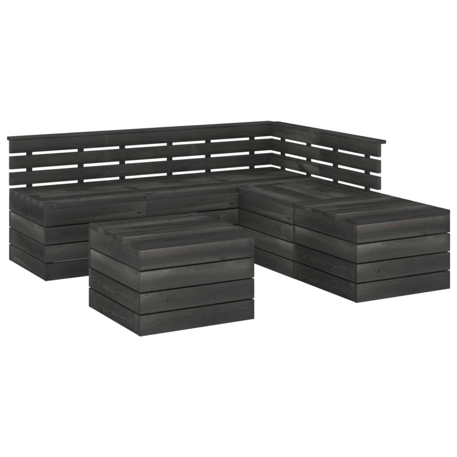 The Living Store 6-delige Loungeset pallet massief grenenhout donkergrijs - Tuinset