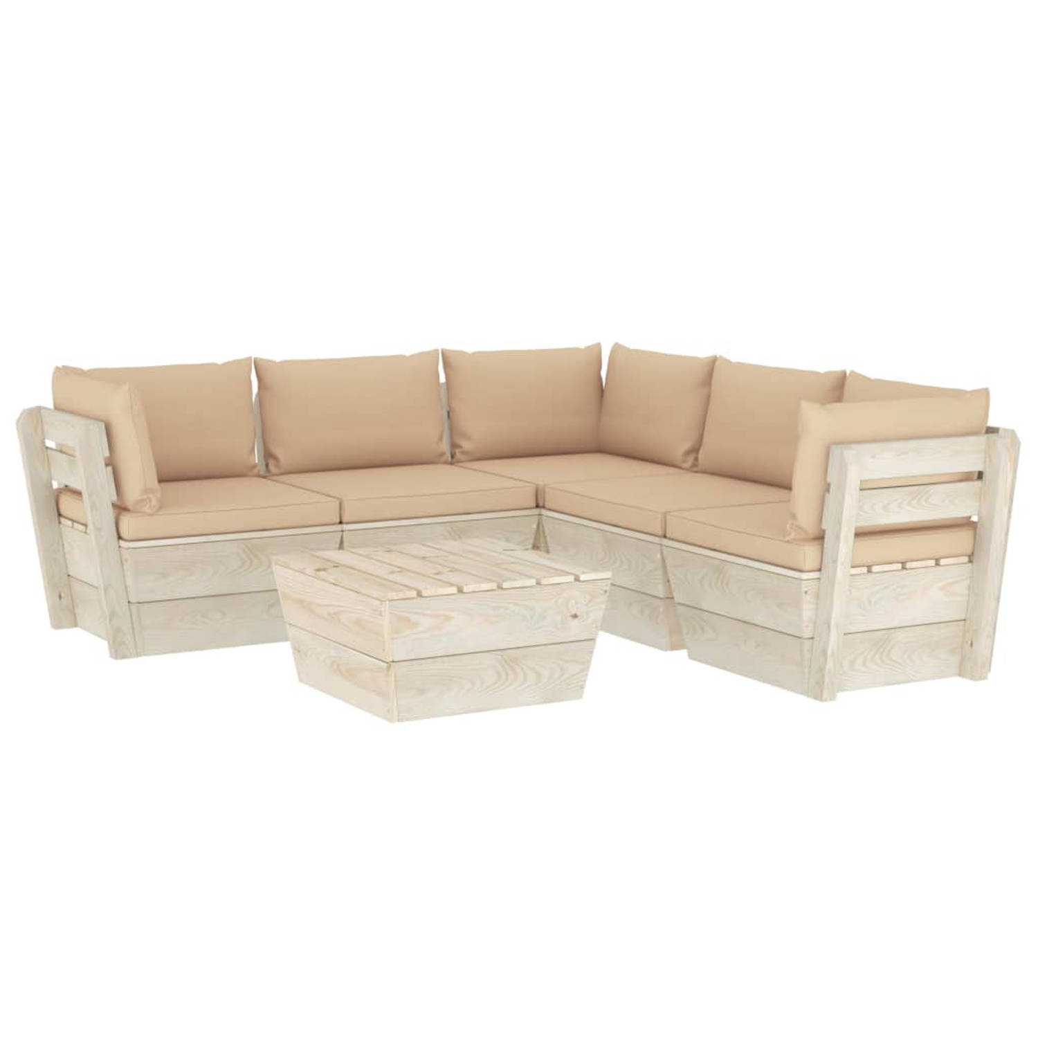 The Living Store 6-delige Loungeset met kussens pallet vurenhout - Tuinset