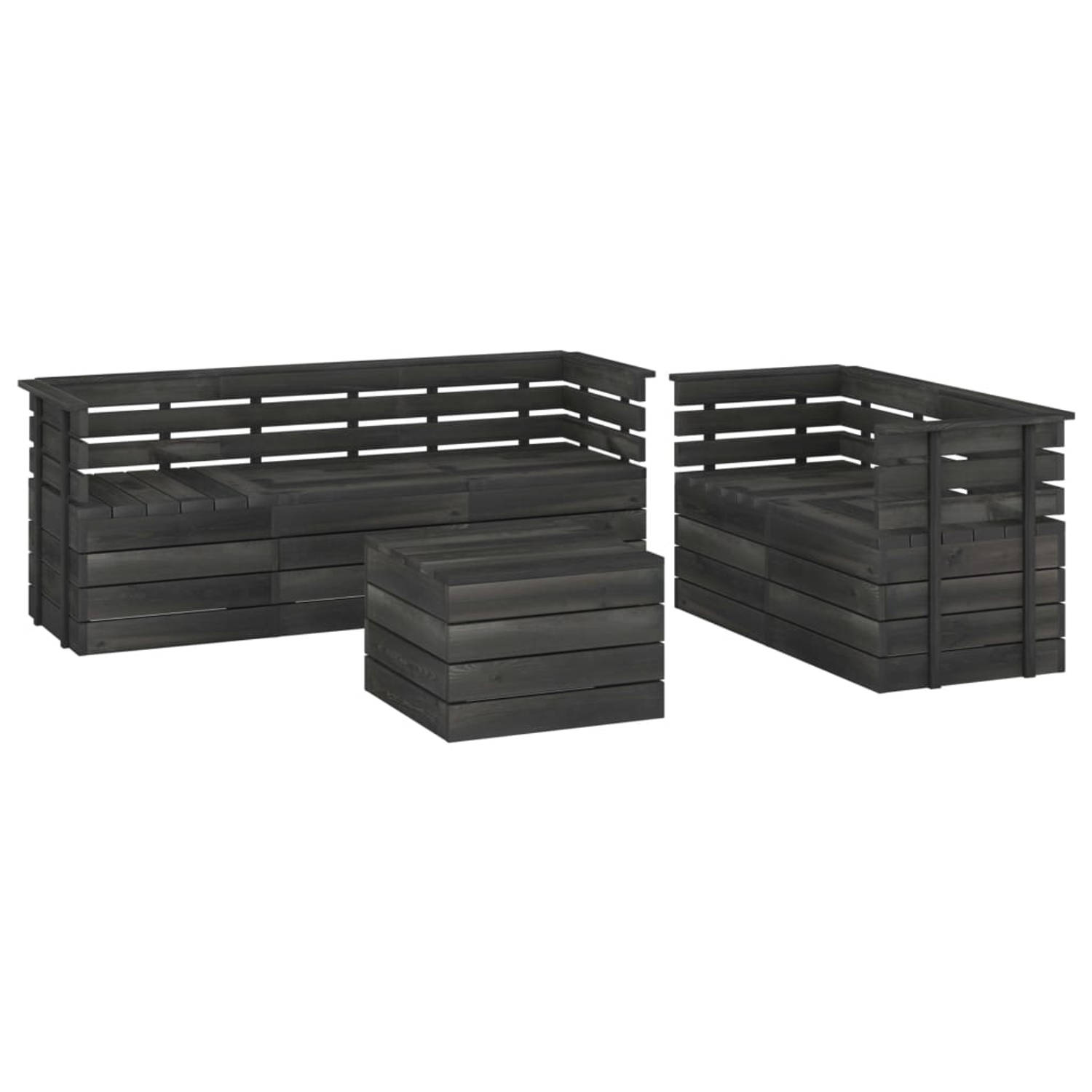 The Living Store 6-delige Loungeset pallet massief grenenhout donkergrijs - Tuinset