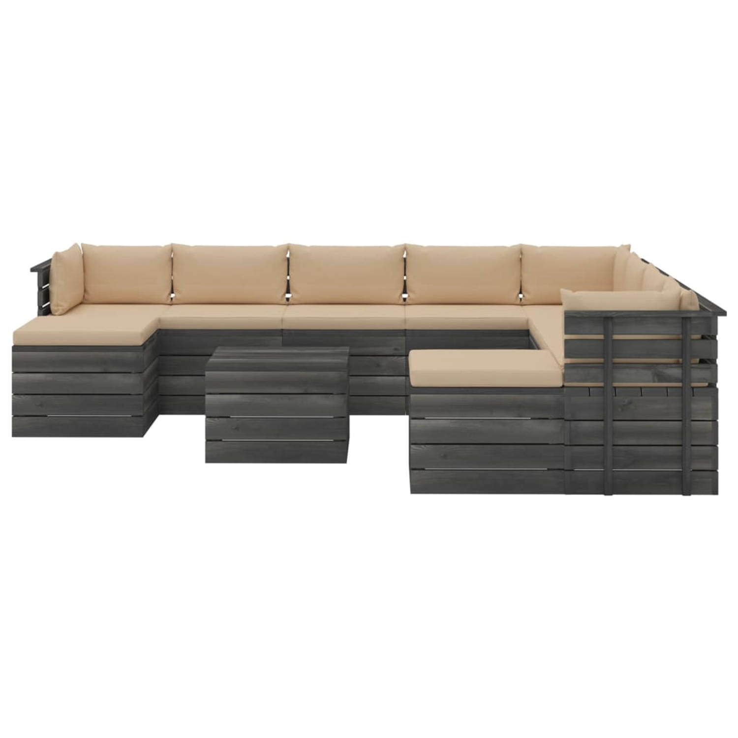 The Living Store Pallet Palletlounge - Tuinmeubelset Massief Grenenhout - Beige Kussens - Modulair