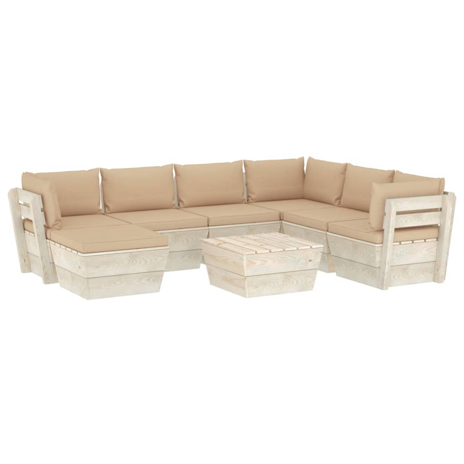 The Living Store Pallet Loungeset - Tuinmeubelset 8-delig - 60x60x65 cm - Beige kussens