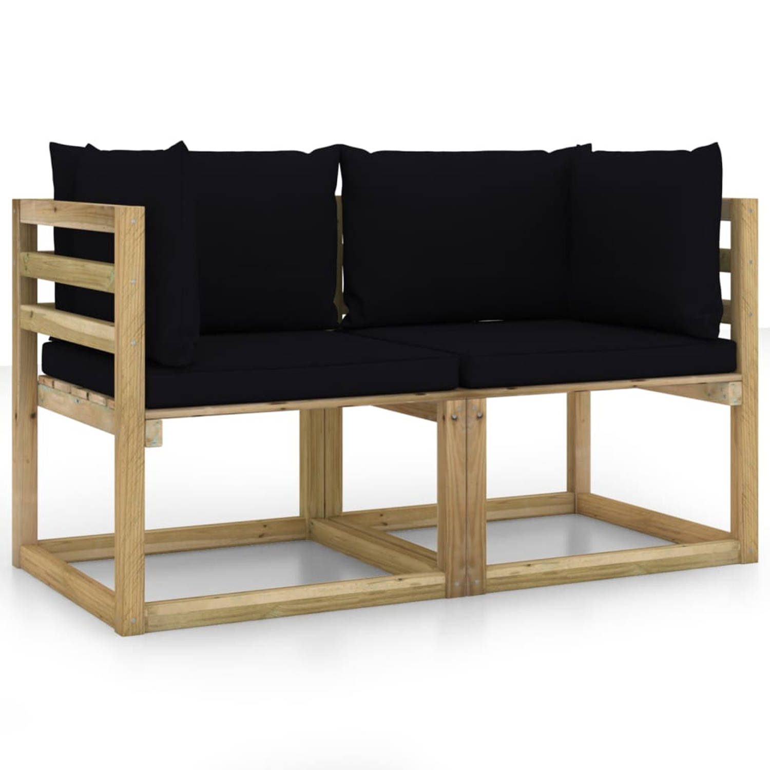 The Living Store Hoekbank Grenenhout - Tuinmeubel - 64x64x70cm - Zwart kussen