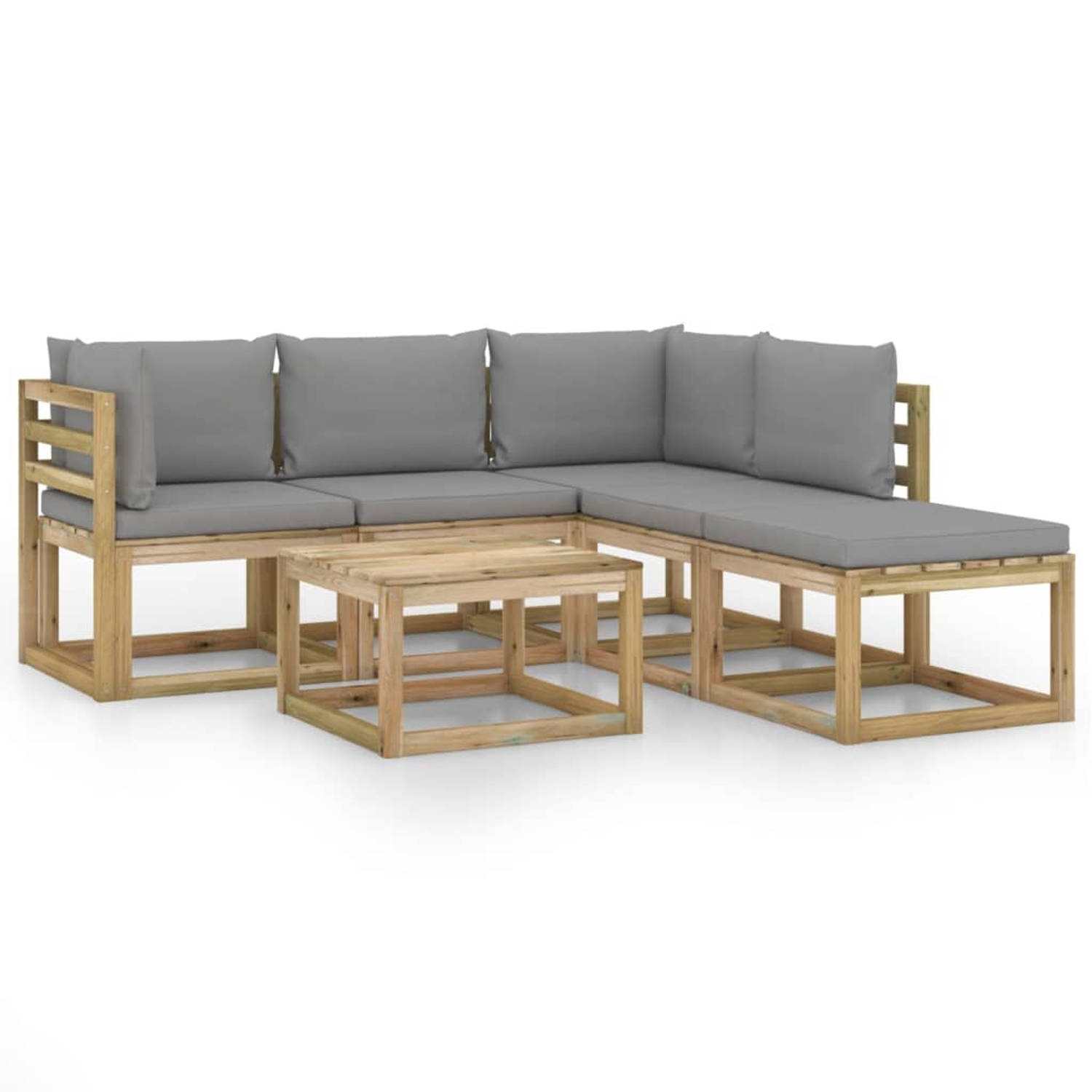 The Living Store Loungeset Pallet - 60x60x70 cm - Grenenhout - Grijs