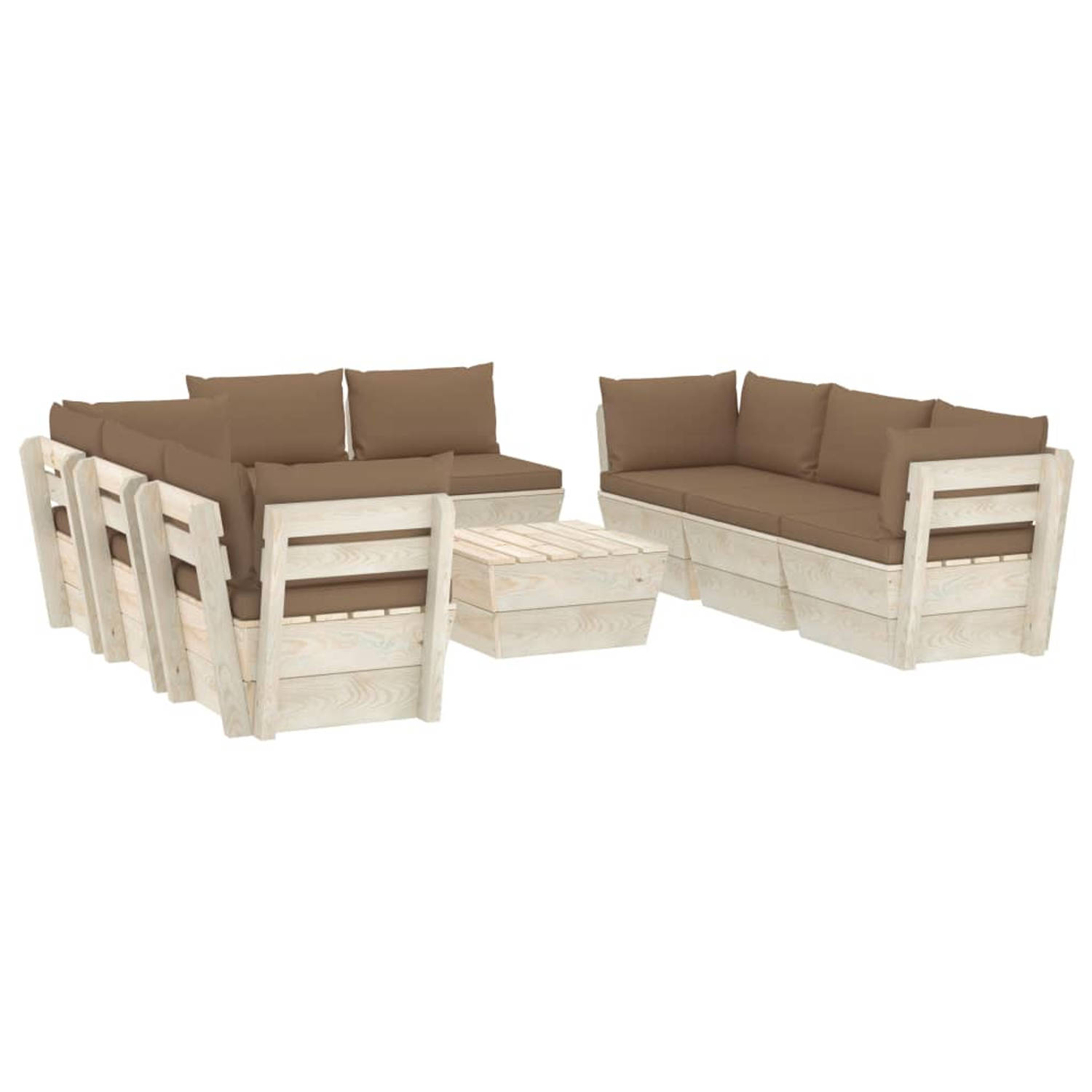 The Living Store Tuinset Pallet - 9-Delig - Vurenhout - Taupe kussens